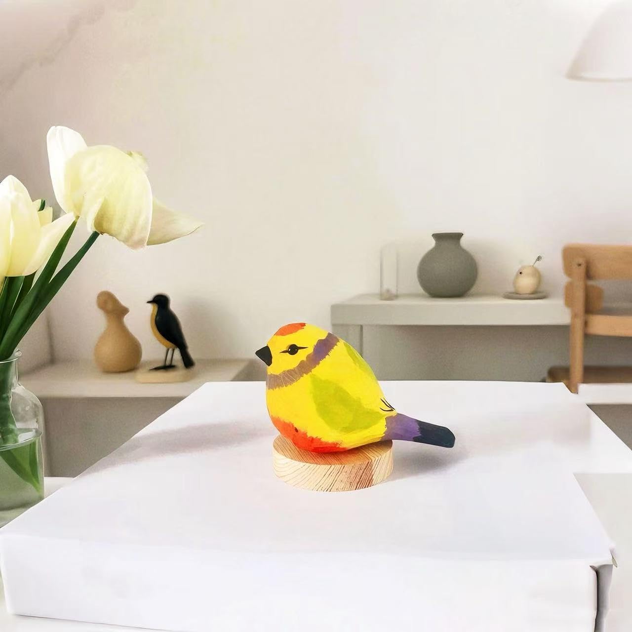 Small Handmade Leiothrix Figurines, Wooden Lovebird Sculpture Craft Set, Cute Colorful Bird Statues Home Home & Office Decor Art Collection, Ideal Gifts for Bird Lovers