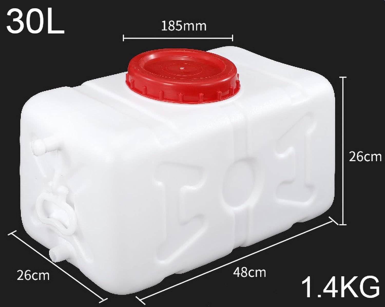 White Water Storage Tank Large Capacity Water Tank 25L/30L/50L/75L/100L/200L Thick Horizontal Water Tank Food Grade Plastic Bucket with Cover and Valve(Size:30L)