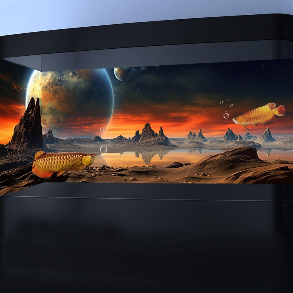 72X18IN Cosmic Aquarium Background, Cool Parallel Space Themed Fish Tank Background, Tropical Desert Terrarium Background with 8 EVA Double-Sided Tape