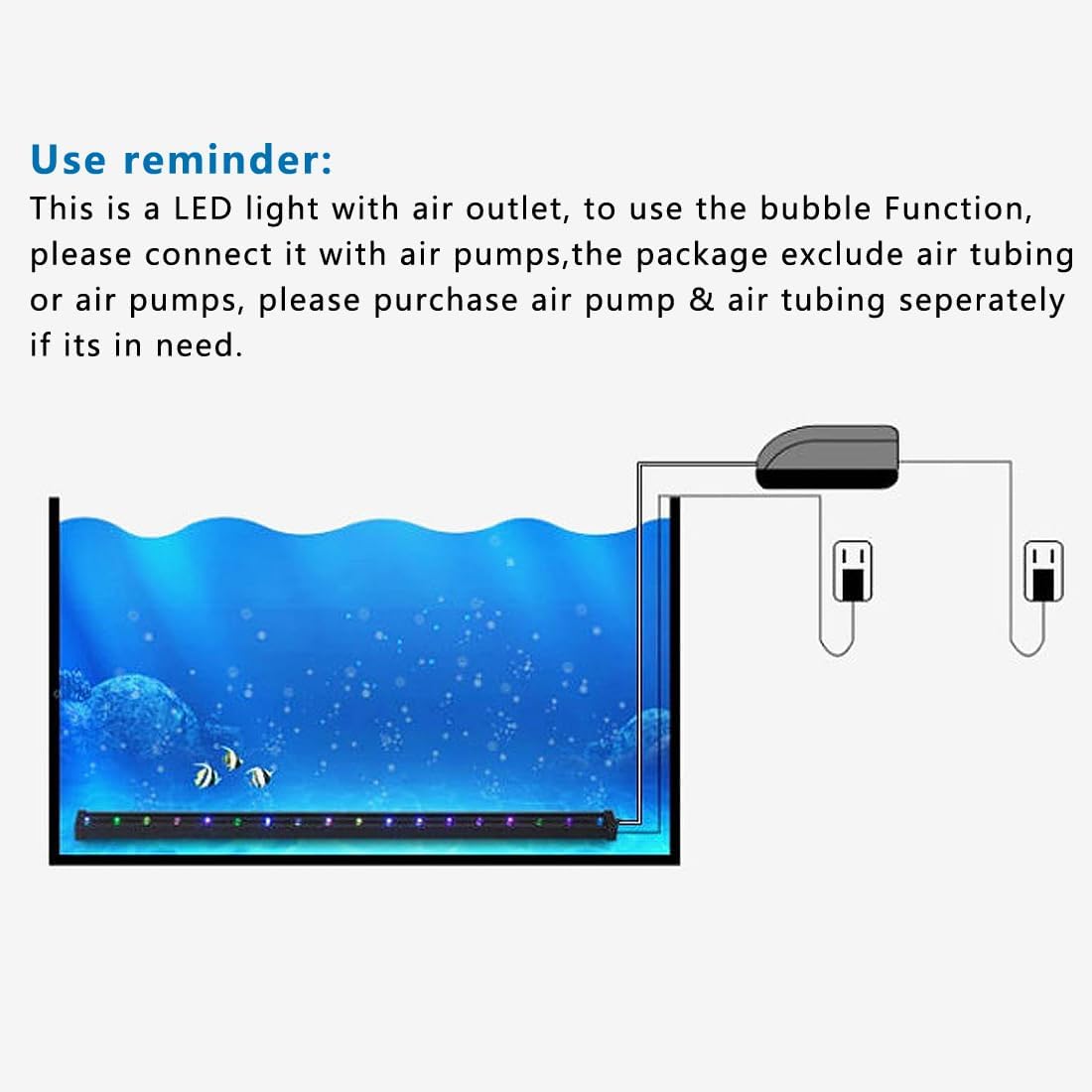 PULACO 2W Aquarium Fish Tank Air Stone with Automatic Color Changing LED Light (Length -10" for Small Fish Tank) for Aquarium Air Pump