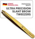 Ultra-Precision Professional Slant Tweezers for Women Facial Hair - German Stainless Steel, Lightweight Black Tweezers for Women & Men, Ideal for Eyebrow & Facial Grooming (Matte Gold)