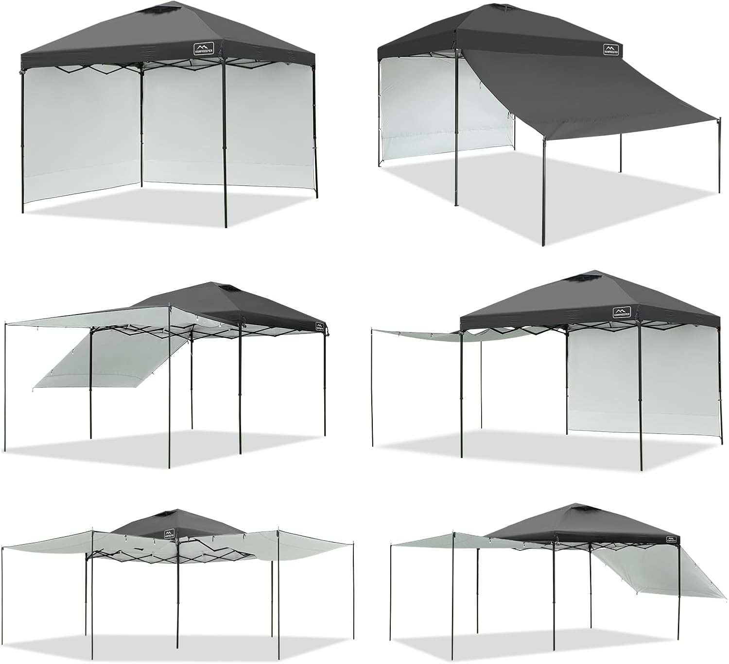 KAMPKEEPER 10x10 Easy Pop Up Canopy Tent with Sidewalls, Instant Outdoor Shade Shelter with Removable 10FT Sun Walls, Quick Setup Waterproof and UV-Resistant for Patio (Black, 2 sidewall)