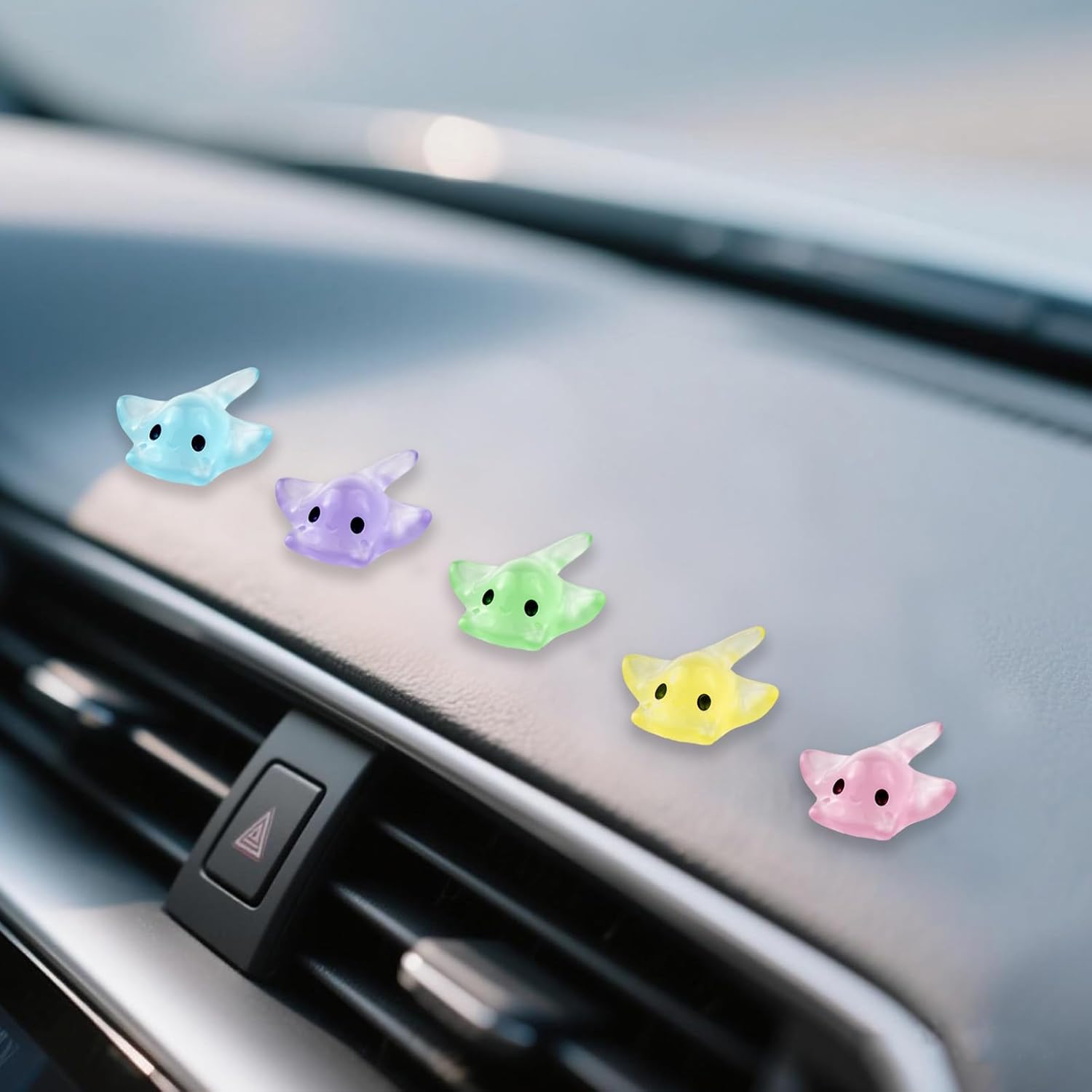 20Pcs Mini Resin Glow in The Dark Stingray Figurines - 6 Colors Realistic Cute Sting Ray Decorations for Terrarium Decor, Fairy Garden, Aquarium, Small Resin Animals with Storage Box