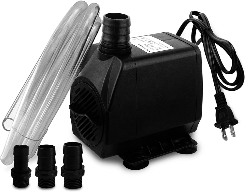 PULACO 800GPH（Large Flow: 3000L/H） Submersible Water Pump with 6.5 ft Tubing, 45W durable fountain water pump 4 Nozzles for Pond Fountain, Aquariums Fish Tank, Statuary, Hydroponics