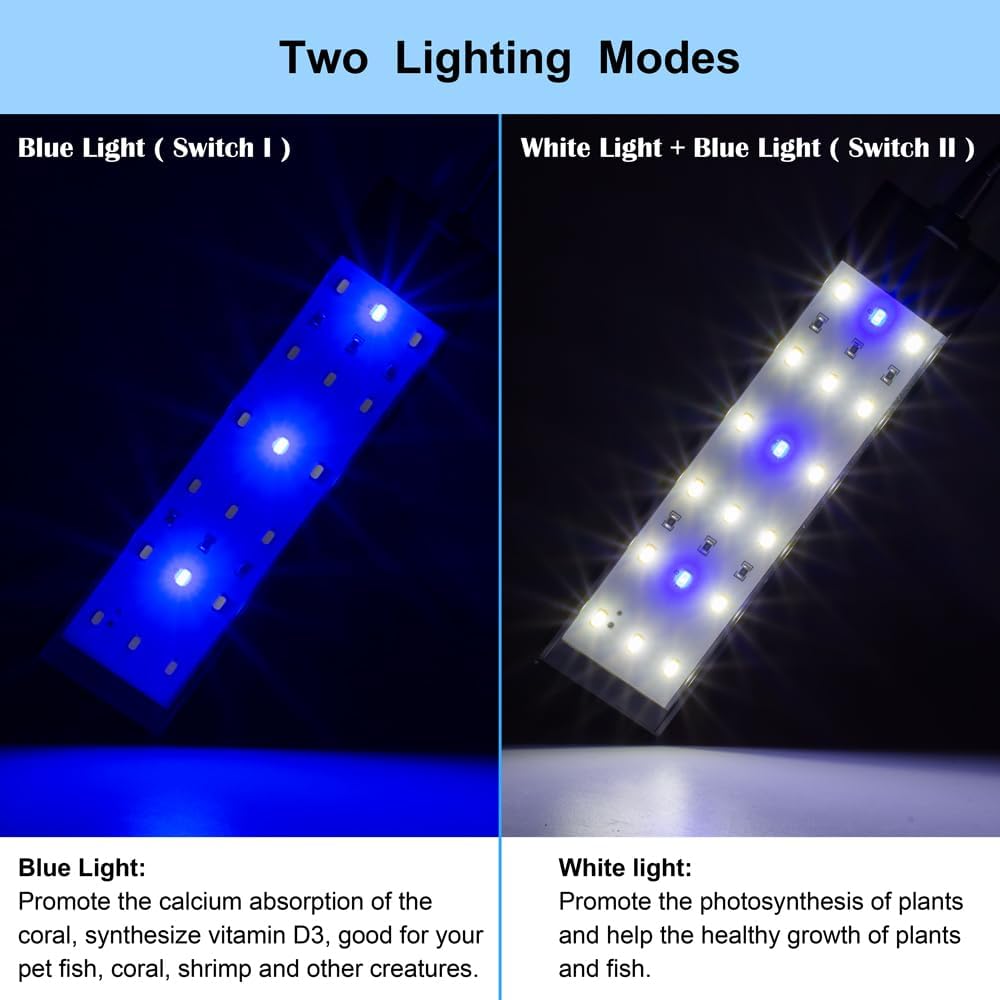 Aquarium Light Small LED Clip Light for Fish Tank 7W, 1 Yr Warranty
