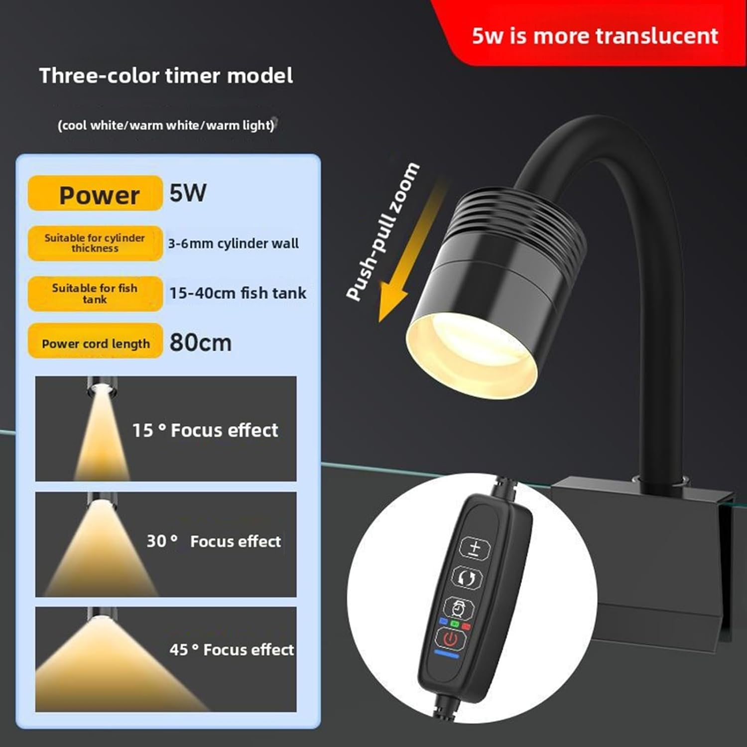 AYNEFY LED Aquarium Light, Aquarium Light for Open Fish 3 Color Lighting Adjustable Indoor LED Light Mini Lamp IP65 Waterproofing 360 Rotatable Clamp Arm Aquarium LED Lamp