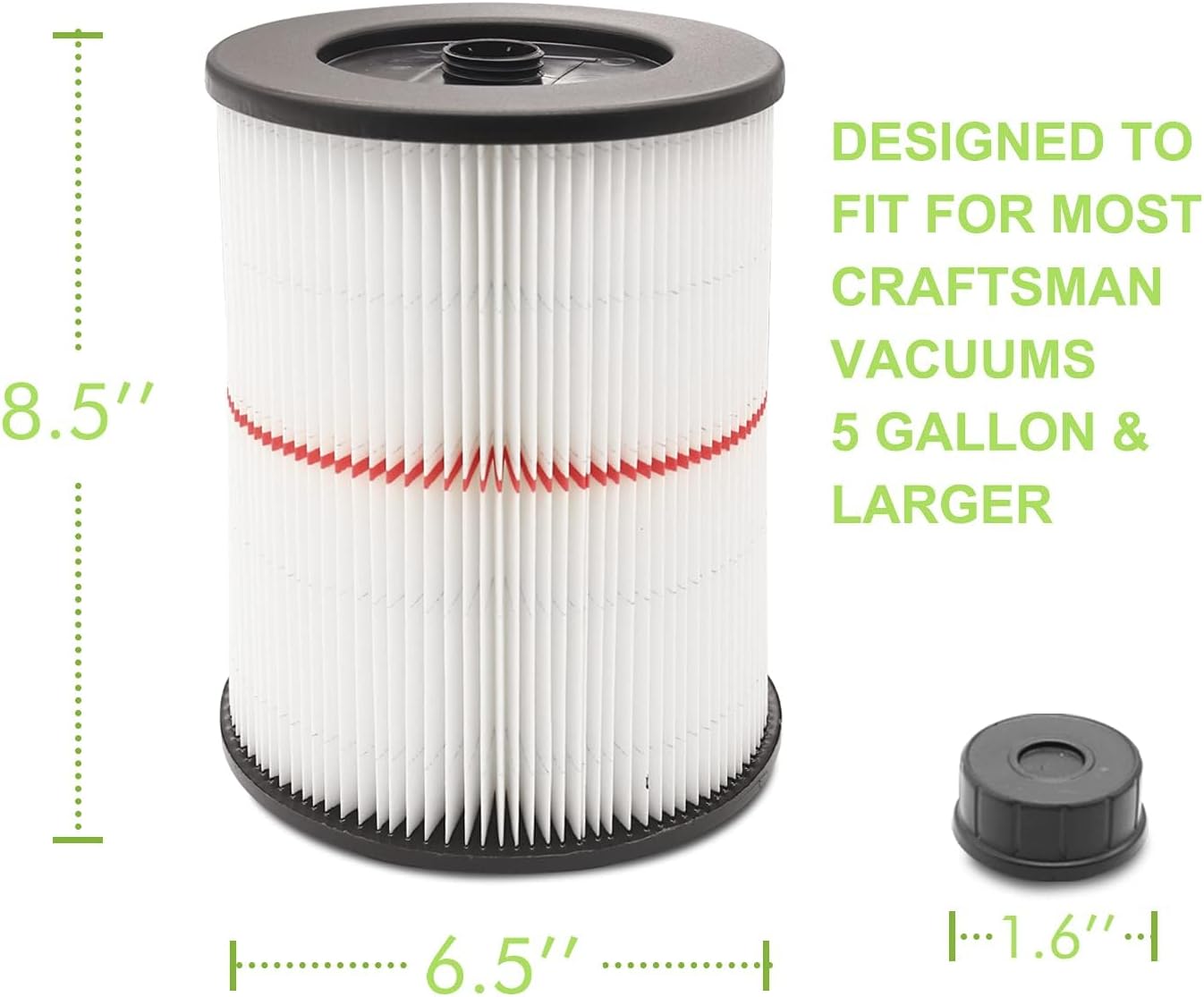 17816 Filter for Craftsman Shop Vac Air Filter, Replacement for Craftsman Wet Dry Vac Filter for Craftsman 9-17816 Vacuum Filter 5 6 8 12 16 Gallon and Larger Vacuum Cleaner 2 Pack