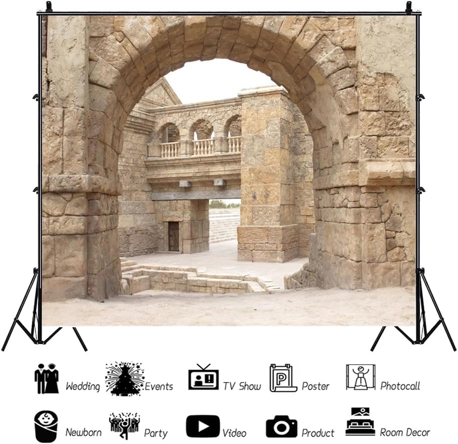Jerusalem Buildings Backdrop - Israel Old City Roman Church Historical Site for Theme Portrait Photography - 8x8ft Banner Photo Booth Studio Props