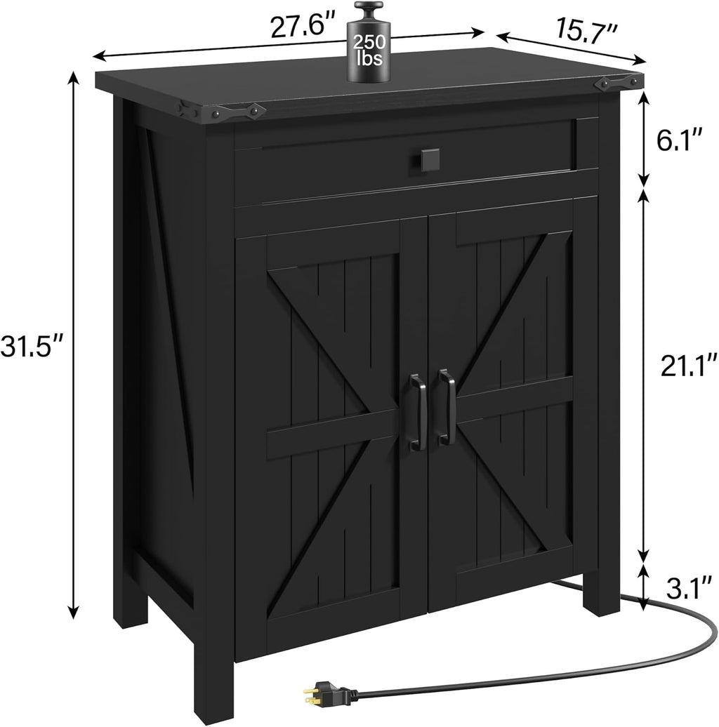 20 Gallon Fish Tank Stand with Power Outlets, Farmhouse Decorative Aquarium Stand Furniture with Adjustable Shelves and Storage Cabinet, 10 Reptile Turtle Tank Stand (Black, 20GL)