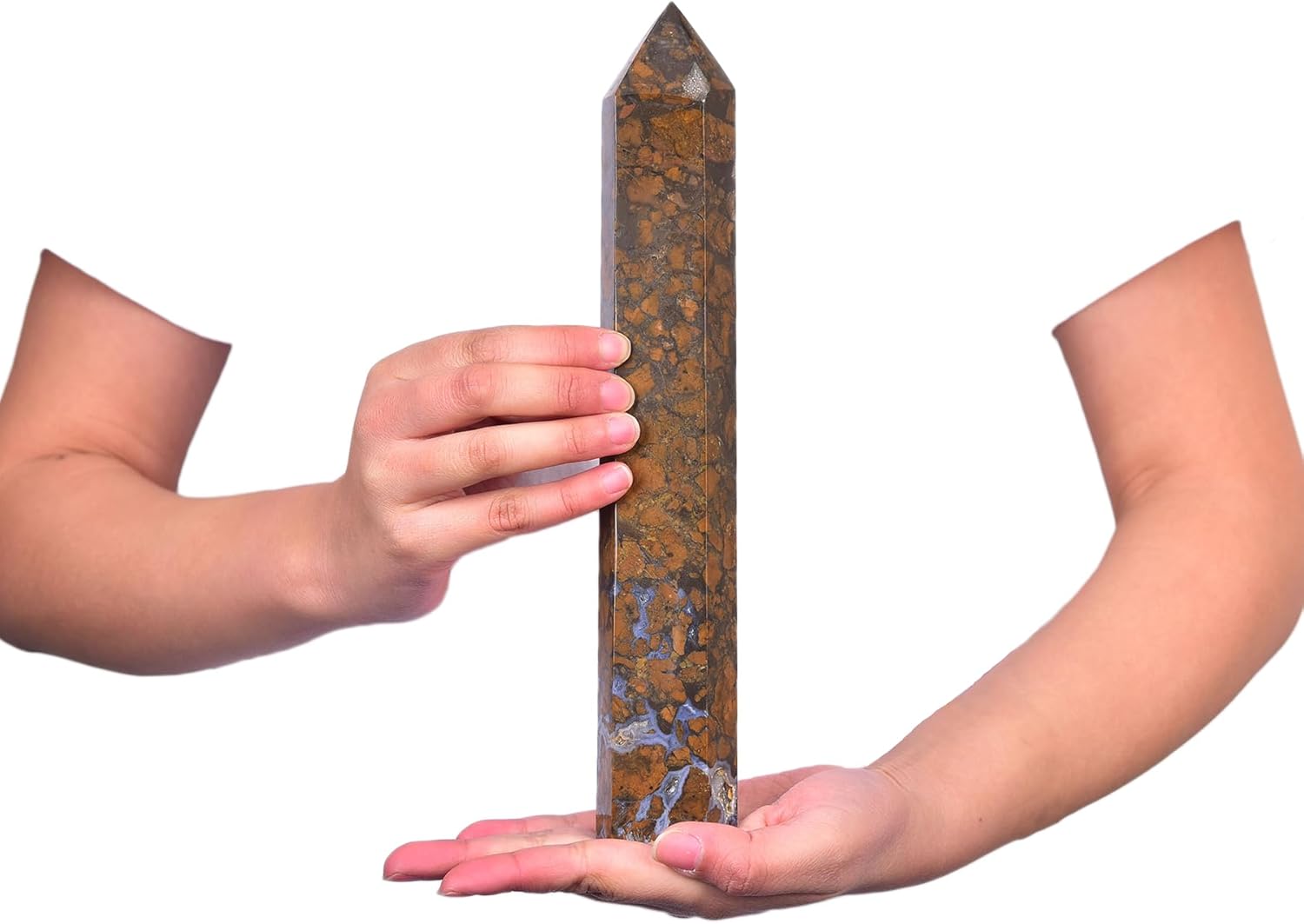 JIC Gem Large Yellow Agate Crystal Geode Tower Wand Natural Yellow Healing Crystal Obelisk 6 Faceted Reiki Chakra Meditation Therapy Home Decor Crystal Gift 2.2-2.6 Lbs