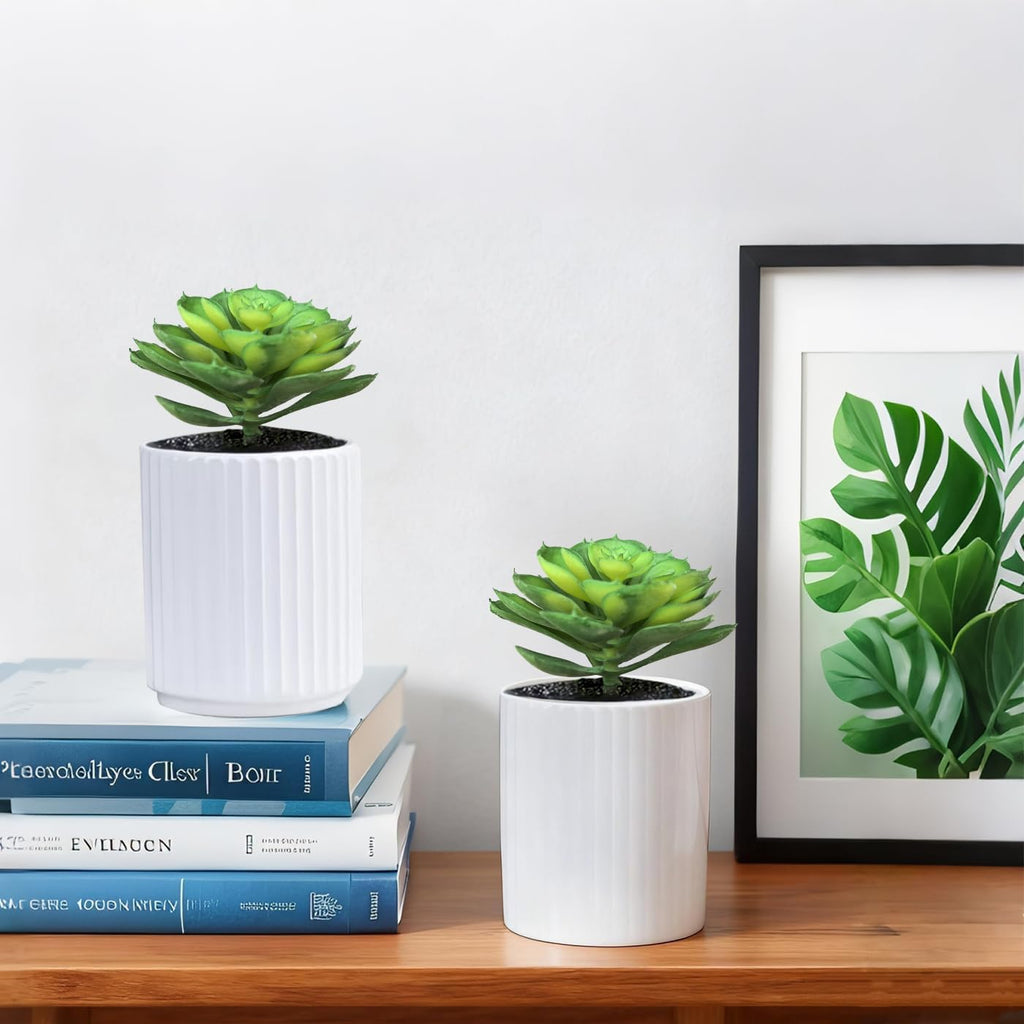 2Pcs Artificial Succulent Plants, Lotus Flower Realistic Fake Succulents, Fake Plant for Garden Arrangement Decor, Green