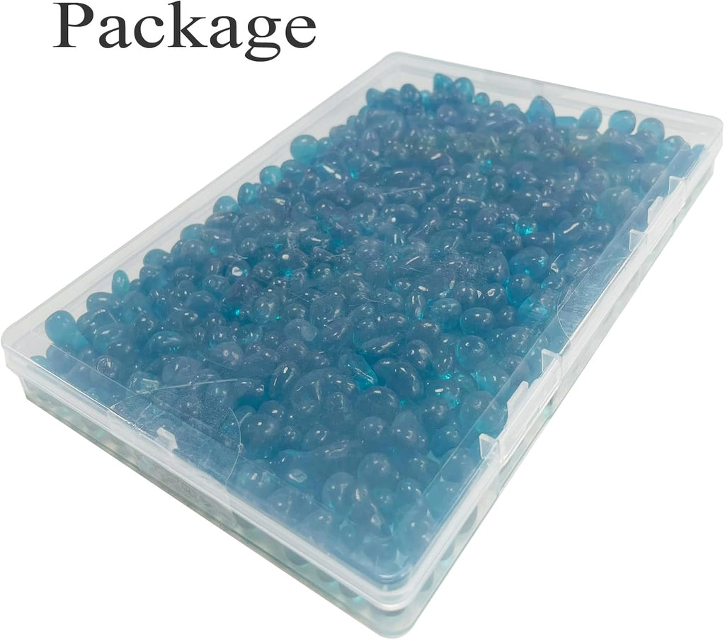 Glass Stones, 0.85LB/385g Aquarium Gravel Rocks, Blue Green Pebbles for Fish Tank, Sea Glass for Vase Filler Craft