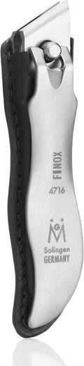 GERmanikure Economy Nail Clipper in Leather Case, Ethically Made in Solingen Germany, Angled Edge for Fingernails & Ingrown Toenails Black Large Straight