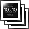 Homeforia 10x10 Black Picture Frame, High End Metal 10 by 10 Square Frames with Mat 8 x 8 Opening, 10by10 Poster Frames Matted to 8x8 Photo, Wall or Tabletop Frames, Tempered Glass, Wall Kit, Set of 3