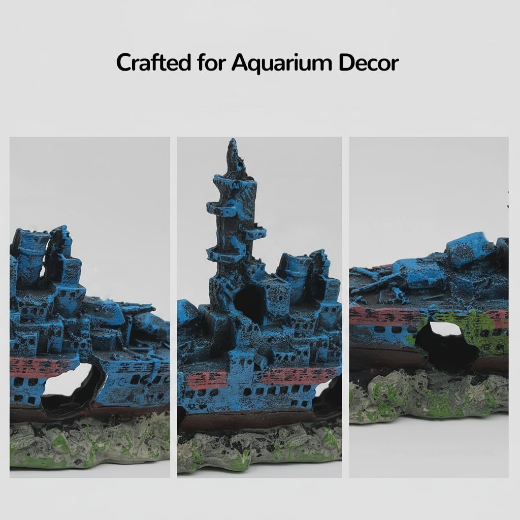 J-star Fish Tank Decorations, Shipwreck Ship Aquarium Decor, Aquarium Fish Tank Landscape Decoration Resin Ornaments