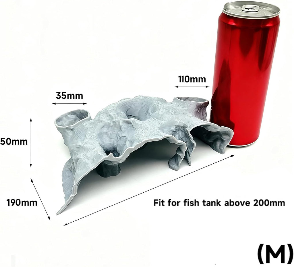 Aquarium Cave Decor, 3D Printed Aquarium Tunnel, Betta Cave, Fish Hideout for Guppy & Corydora Catfish (M-Yellow)