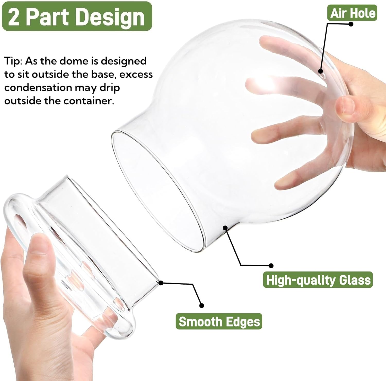 2 Pack Round Glass Cloche Domes with Air Hole and Base, 4.6×6.6 Inches Clear Terrarium Planter, Cloche Planters, Terrarium Bell Jar, Humidity Dome Glass for Plants, Mimosa