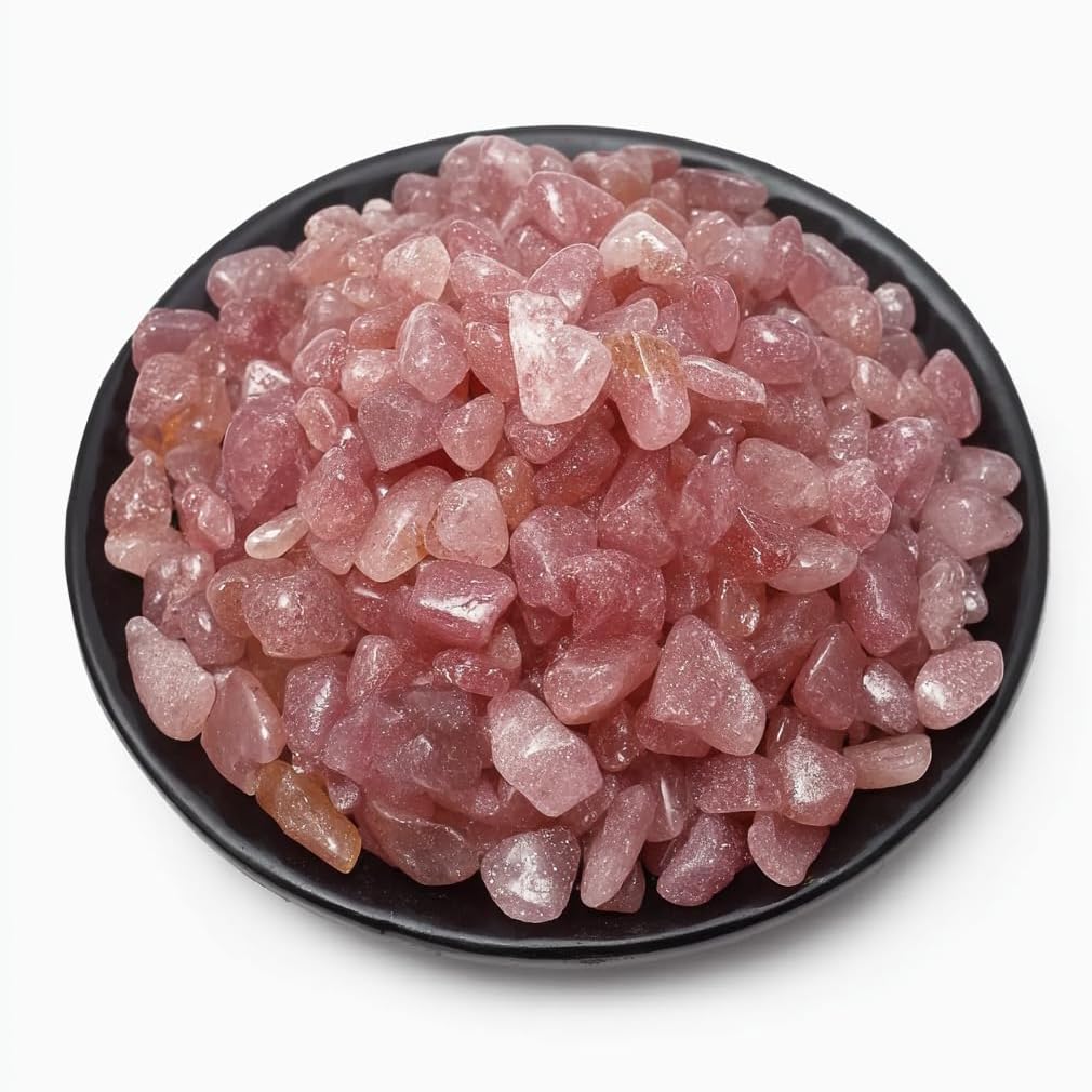 Polished Strawberry Quartz Crystal Chips 200 Pcs - 10 oz Tumbled Stone Chips Crushed Sea Glass Stones Healing Reiki Crystal Jewelry Making Home Decoration