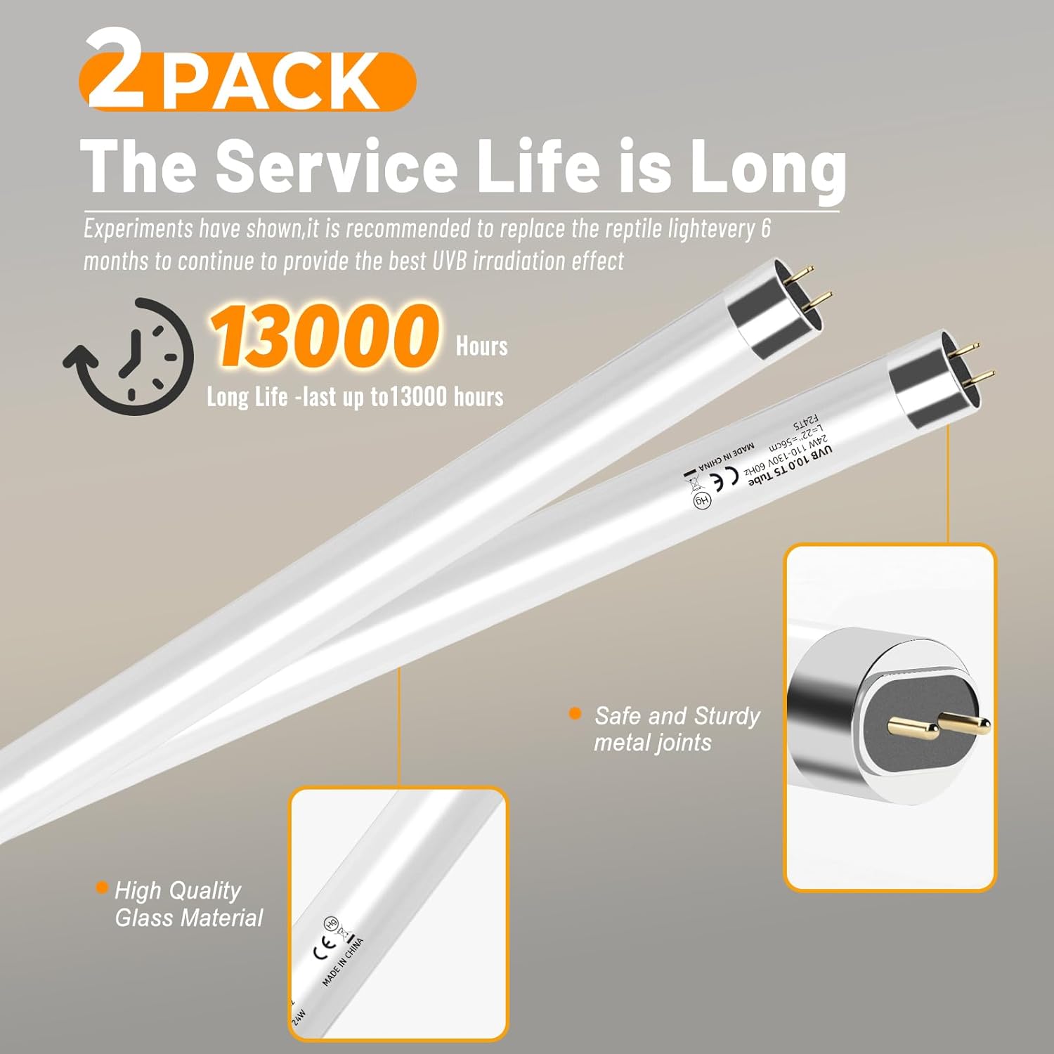 2 Pack T5 HO 10.0 UVB Reptile Bulb 8W, 12-Inch UVA Light for Bearded Dragons, Turtles, Chameleon and Lizards - Fluorescent Lamp Tube for Tropical Desert Lighting