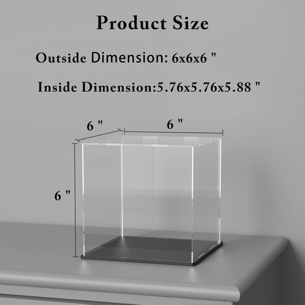 Acrylic Display Case with Lid, 6 Inch Acrylic Cube Box with Black Disaply Stand, Clear Display Cases for Collectibles, Art Pieces and Toys, (6x6x6 inch)