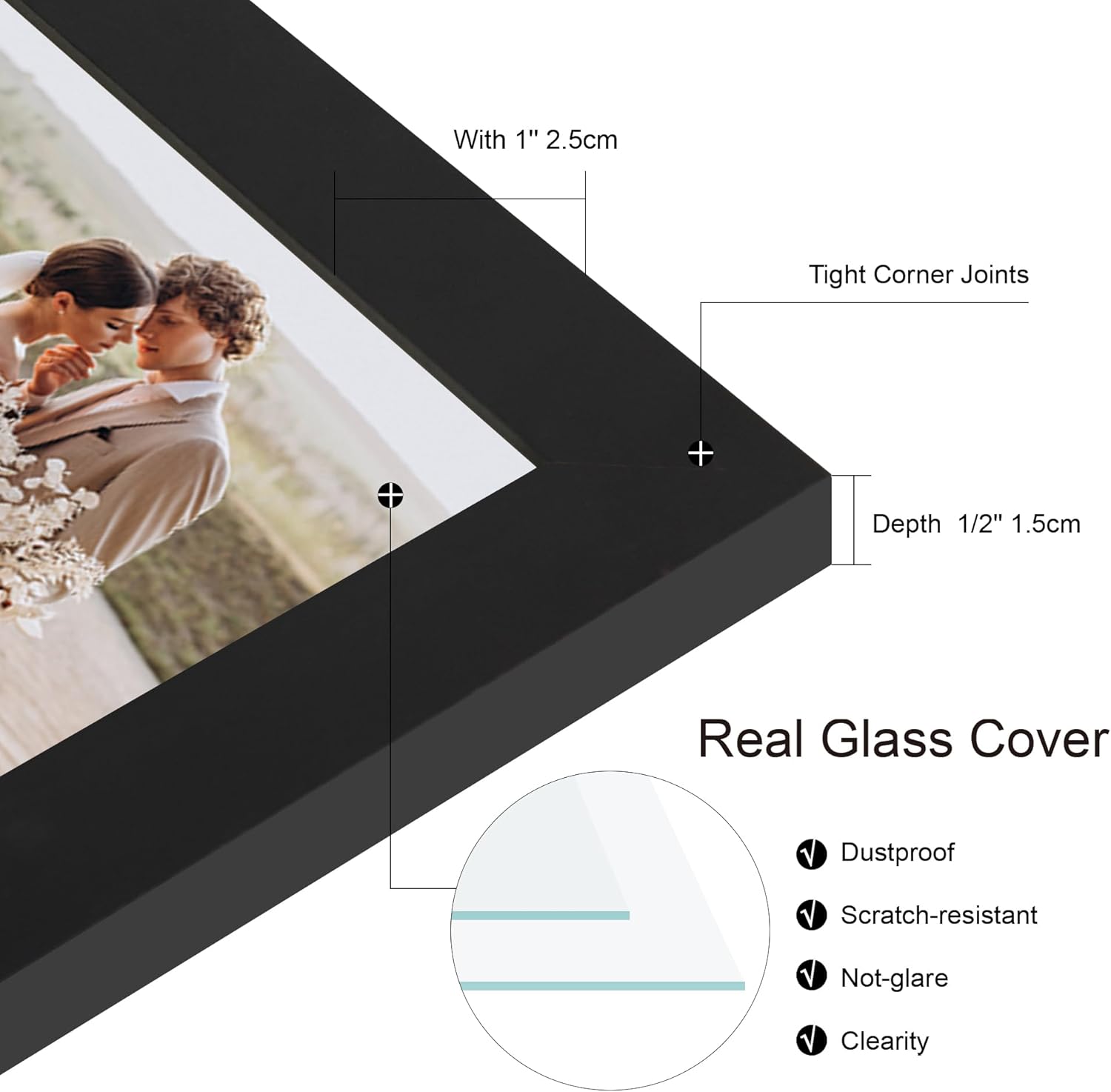 6x9 Picture Frame Set of 4, Made of Real Glass and Black Wooden Frame - 6 by 9 Photo for Wall or Tabletop Display