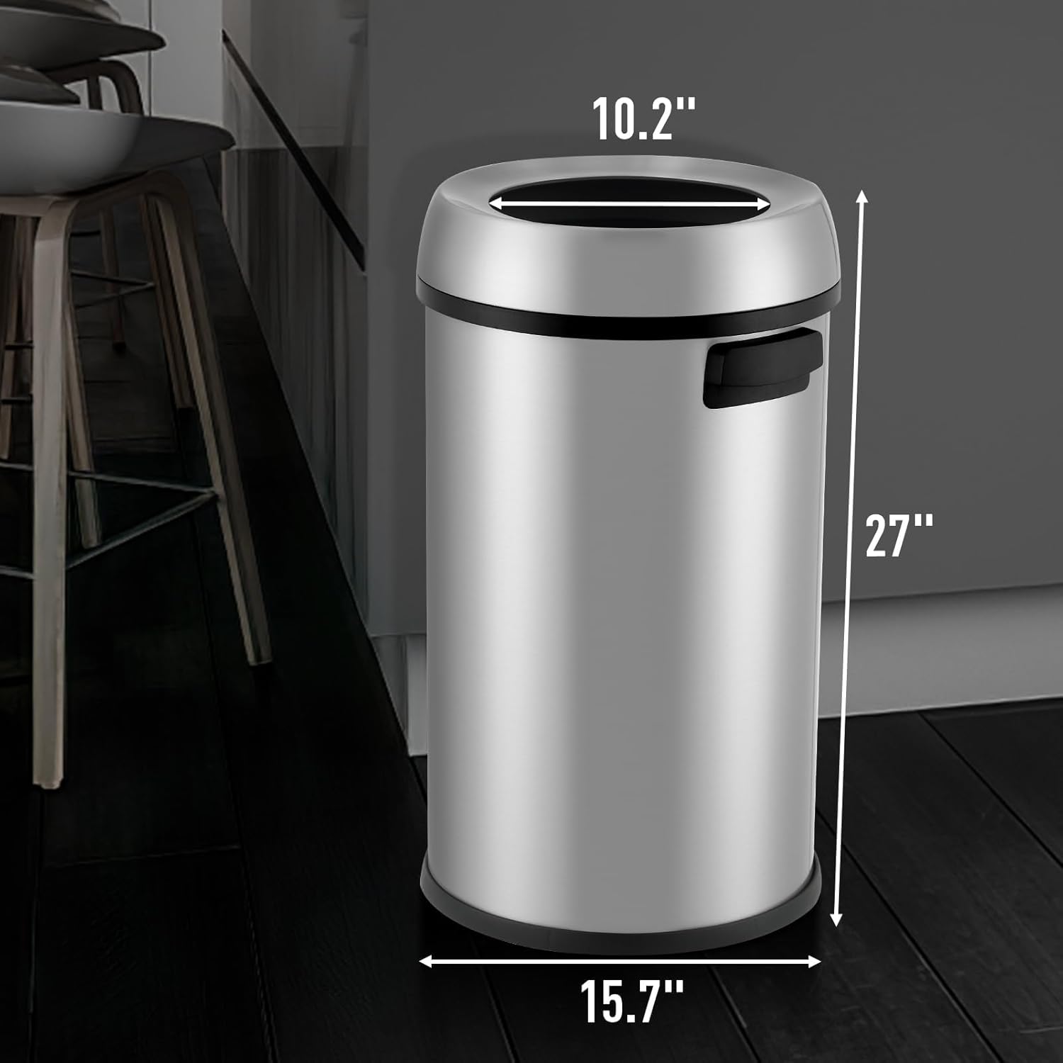 Towallmark 65L/17Gal Heavy Duty Open Top Commercial/Kitchen Trash Can, Fingerprint-Resistant Waste Bin for Office Bedroom Restaurant, Brushed Stainless Steel