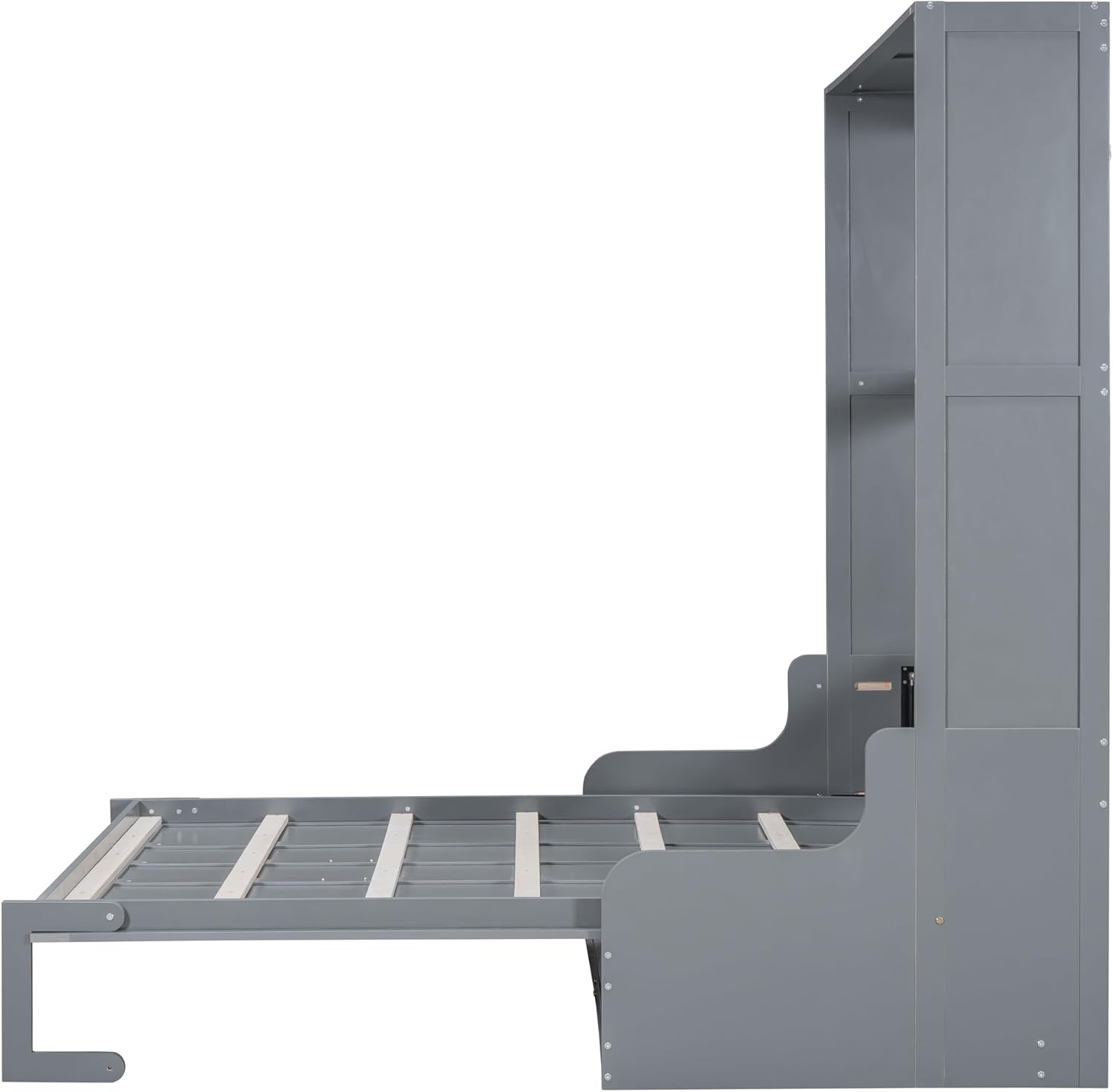 Merax Queen Size Murphy Bed Frame, Modern Wall Bed Can Be Folded into Cabinet, Chair with Cushion, Gray