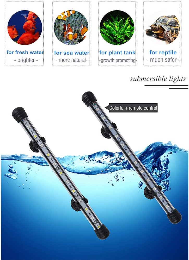 MQ 12 in Submersible LED Aquarium Light, 2W Color Changing Fish Tank Light with Remote Control, IP68 Crystal Glass 12 LEDs Lights Bar, for Fish Tank 15-20 inch