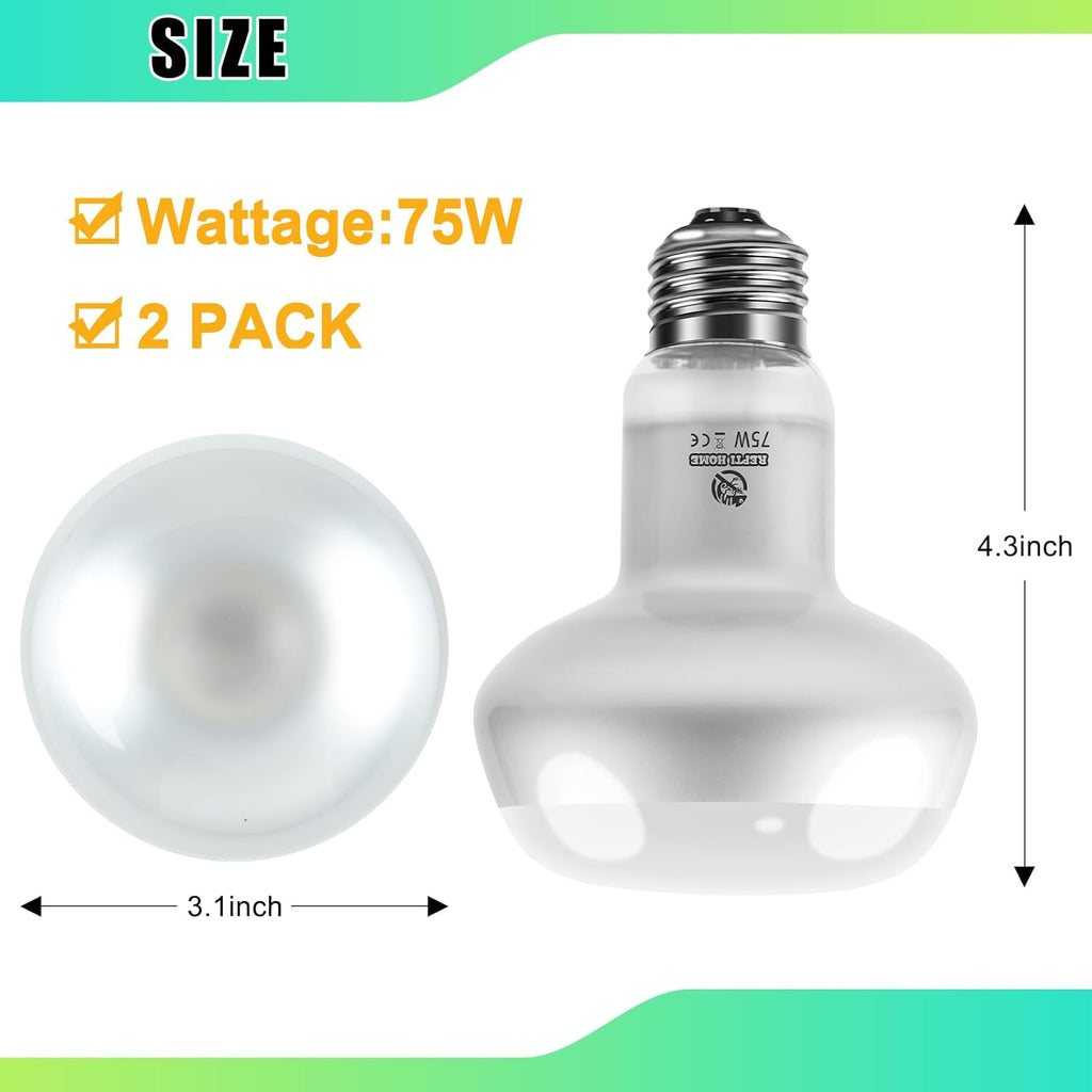 Reptile Heat Lamp 2Pack 75W, Intense Basking Spot Light Bulb with UVA, Simulate Natural Daylight Heat Bulb for Reptile, Turtle, Bearded Dragon, Lizard, Tortoise, Gecko, Snake