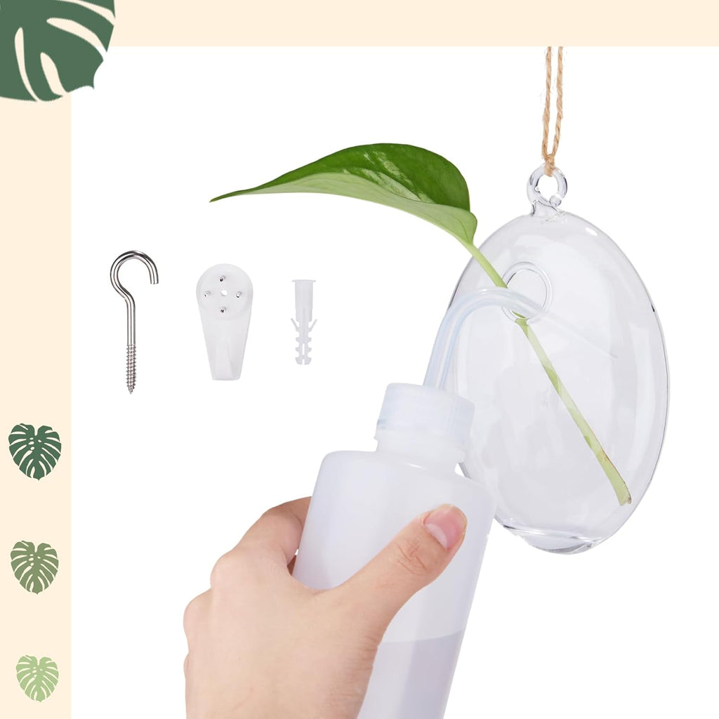 Zopeal 6 Sets Wall Hanging Glass Planter Greenhouse Terrarium Propagation Station Wall Vase Container Watering Squeeze Bottle with Rope and Hook for Hydroponic Plants Flower Home Decor (Elegant Style)