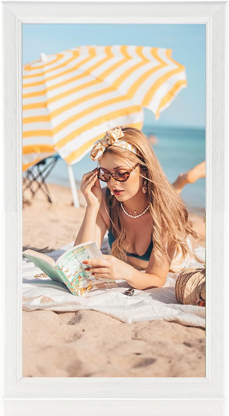 20x40 Wood Frame White, Modern Natural Woodgrain 40x20in Picture Frame, Rustic Wooden 20 x 40 inch Gallery Wall Photo Poster Frame with HD Plexiglass, Horizontal Vertical Wall Mounting Display 1pcs