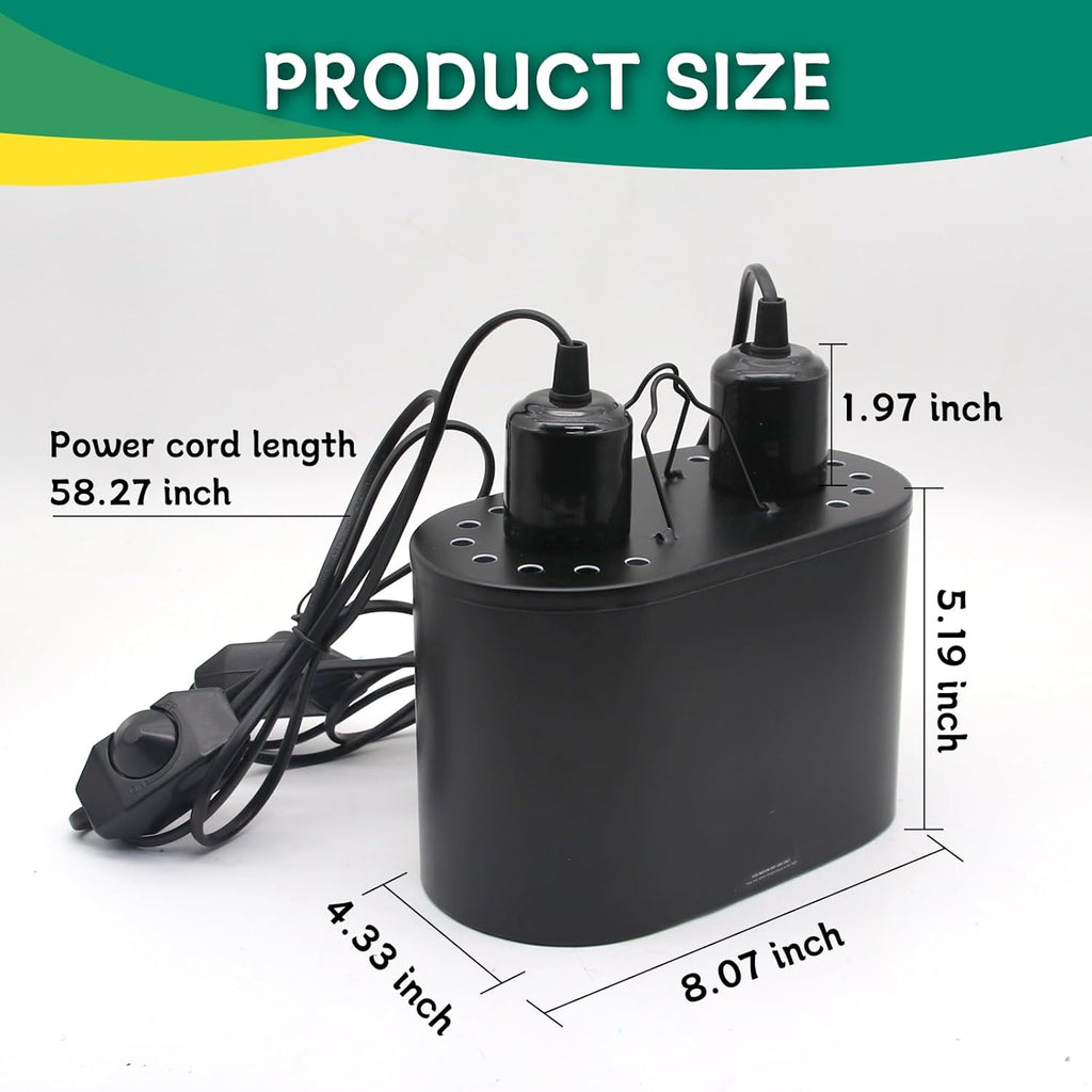 Dual Reptile Deep Dome Lamp Fixture with Temperature Adjustment,Dual Deep Cap Combo Integration Design Heat Lighting Lamp UVB Light with Independent Switches, for Reptile Snake and Tortoise