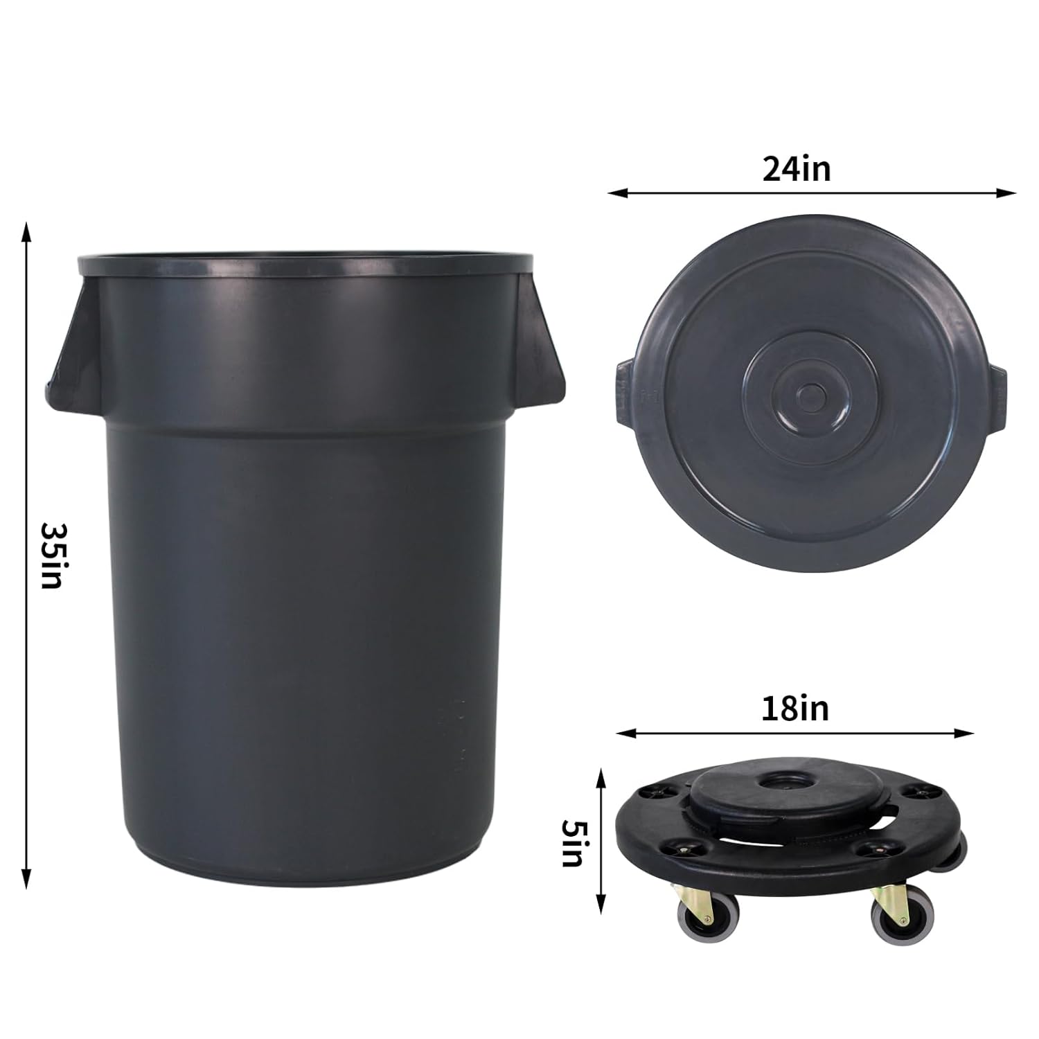 48 Gallon Outdoor Trash Can with Wheels, Rolling Trash Can with Lid & Sturdy Handle, Commercial Round Trash Cans, Outdoor Garbage Can for Kitchen, Garage, Backyard and Patio (48 Gallon, 1 Pack)