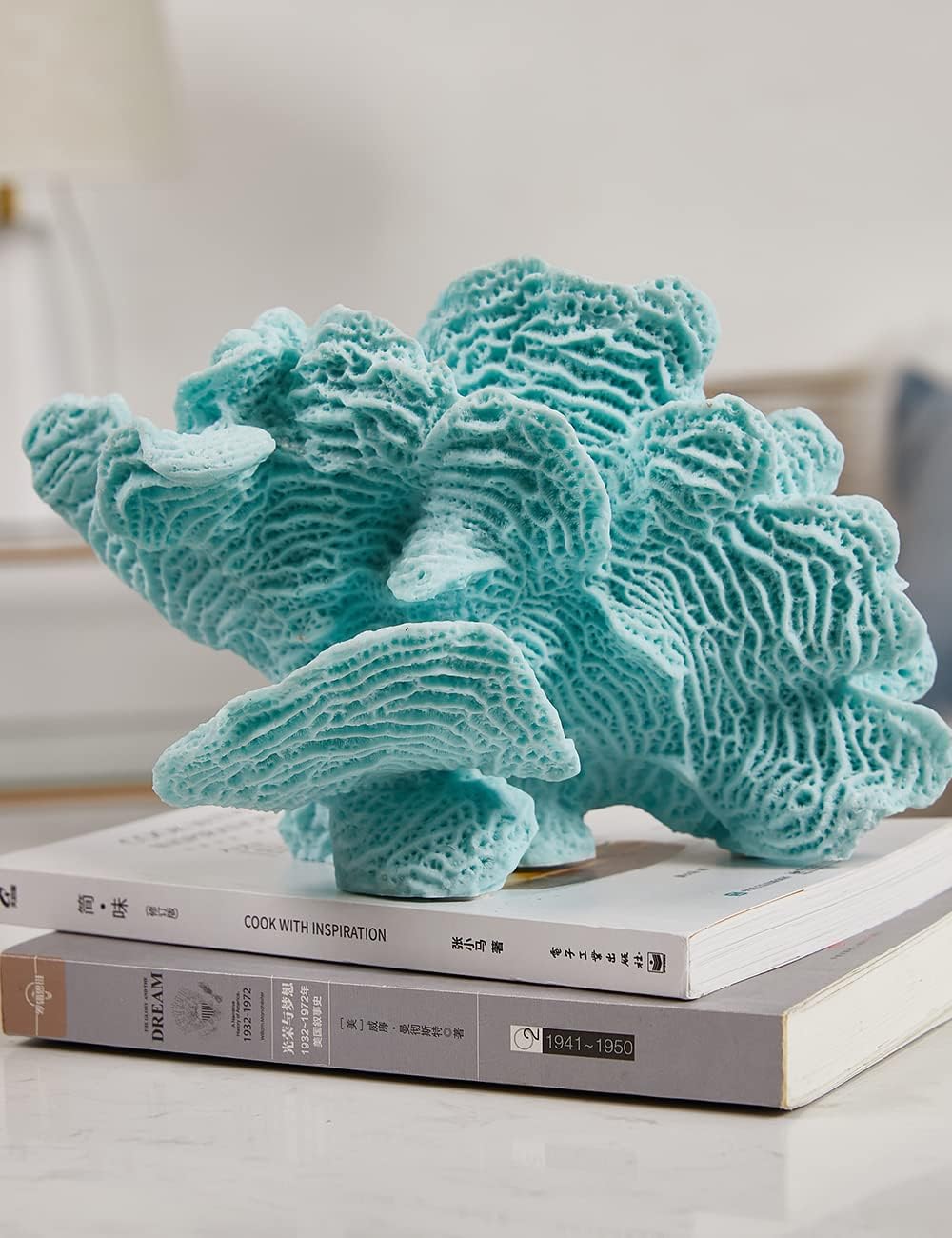 HAUCOZE Artificial Coral Decor Ocean Sculpture Arts Modern Gifts Polyresin Blue 9.4 inch