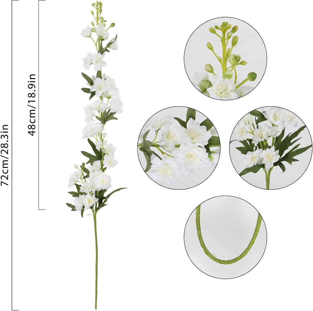 IPOPU White Flower Larkspur Artificial Flowers 5PCS Faux Delphinium Silk for Vase, Decoration, Floral Centerpieces, Wedding Table, Home Decor