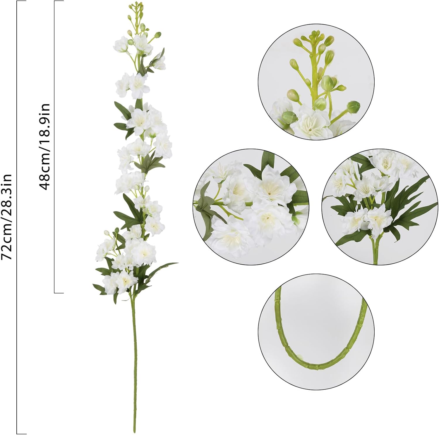 IPOPU White Flower Larkspur Artificial Flowers 5PCS Faux Delphinium Silk for Vase, Decoration, Floral Centerpieces, Wedding Table, Home Decor
