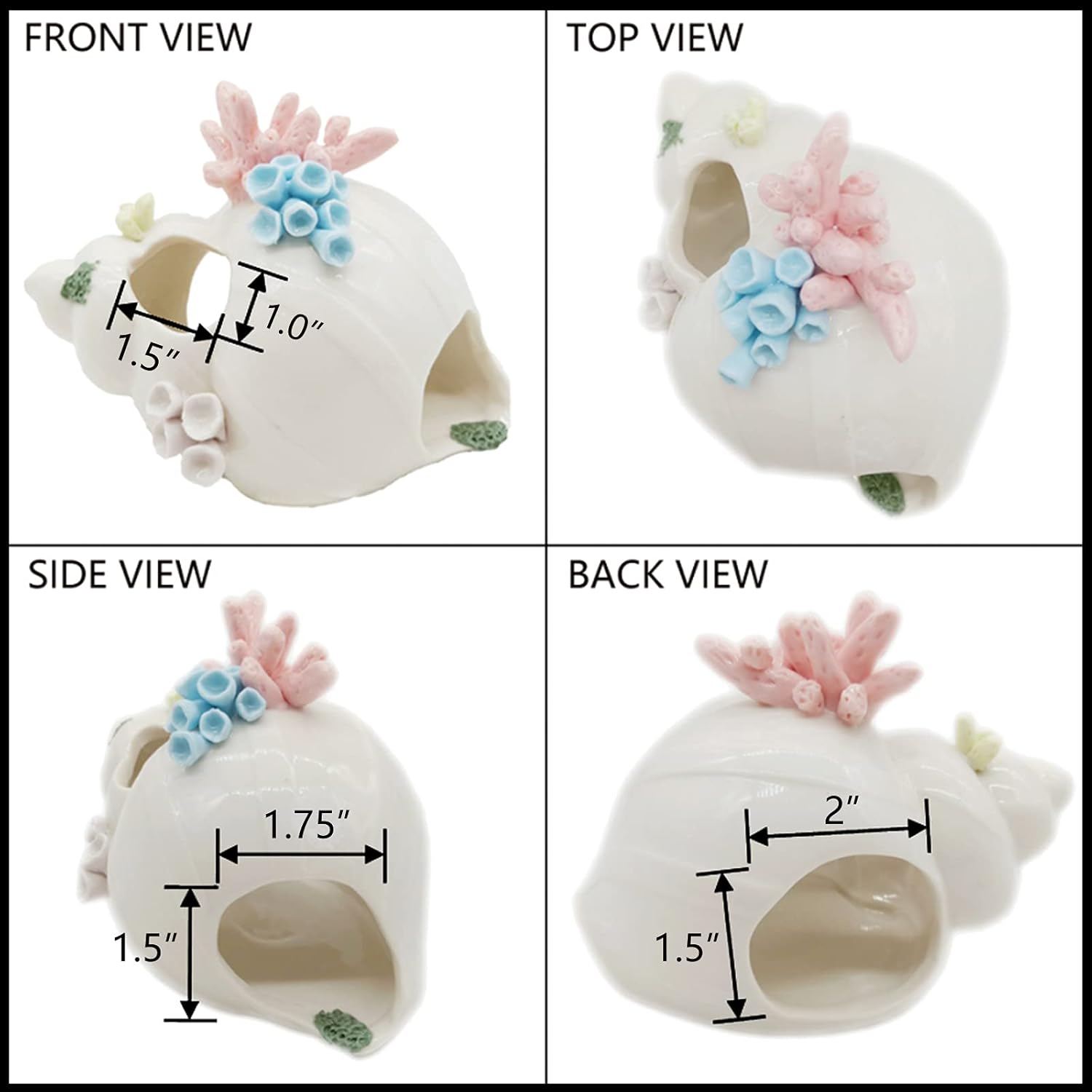 Starryfill Aquarium Decorations White Ceramic Conch Thematic Ornament with Three Holes for Betta Fish Passing or Hiding Safely,Betta Fish Tank for Small and Medium Fish