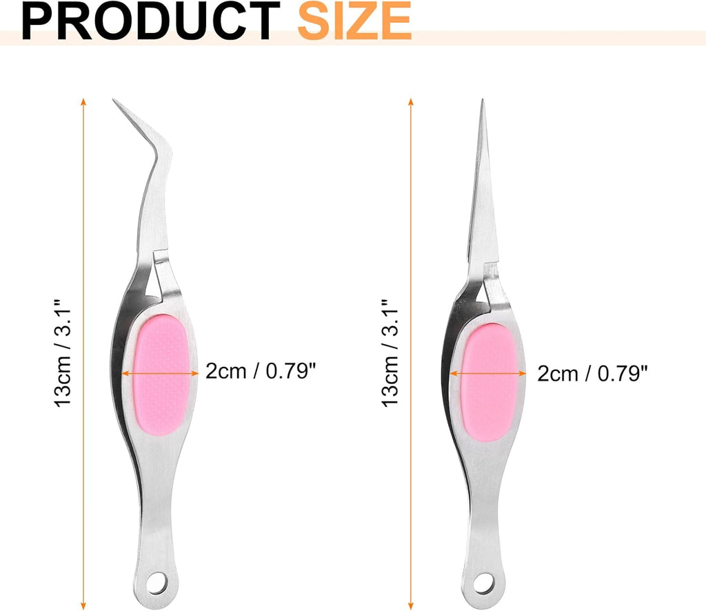 HARFINGTON 2pcs Craft Tweezers Precision Crossing Lock Curved Straight Stainless Steel Soft Reverse Grip Fine Tip Tweezers for DIY Craft Jewelry Beading Electronics, Silver Pink