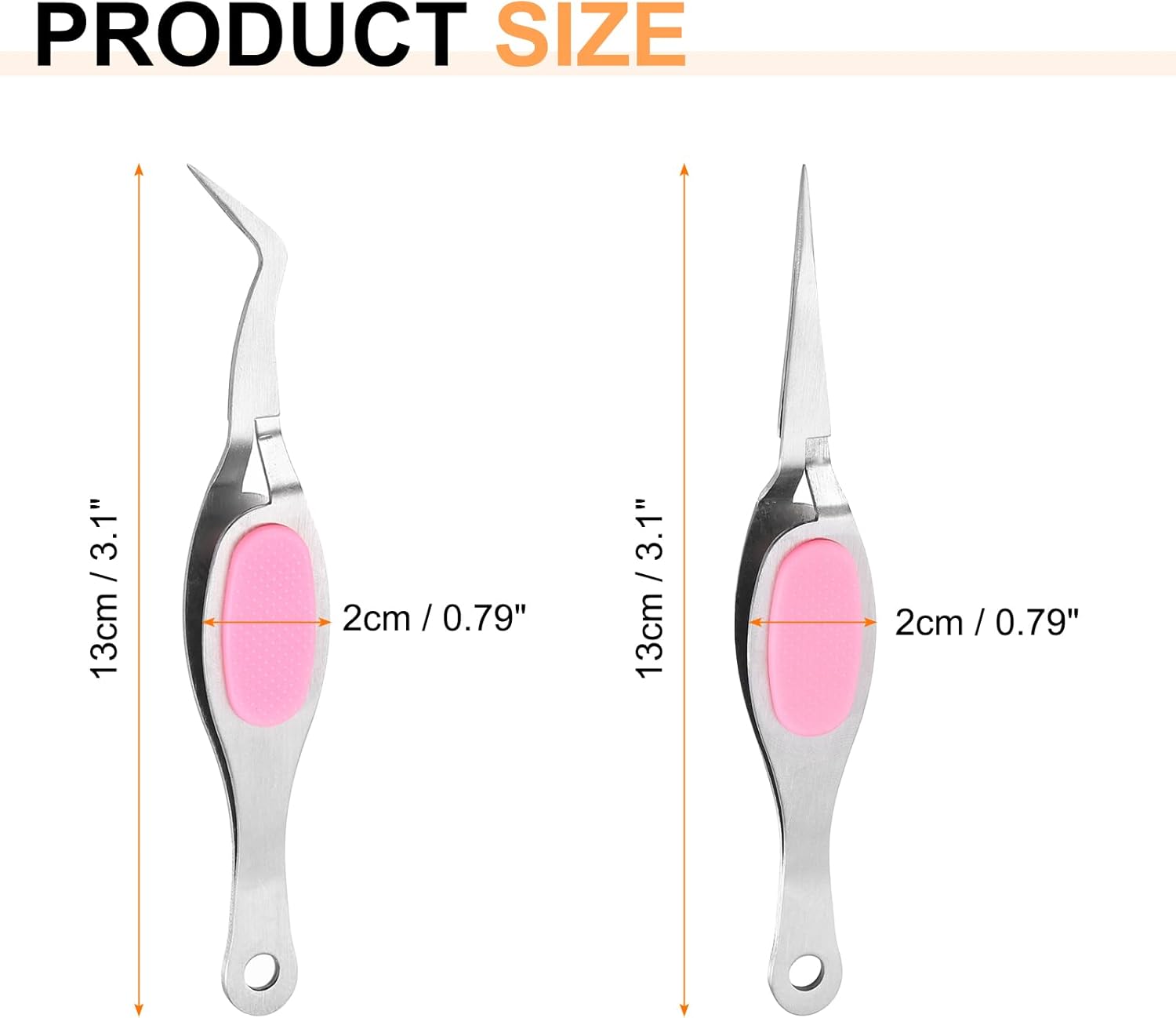 HARFINGTON 2pcs Craft Tweezers Precision Crossing Lock Curved Straight Stainless Steel Soft Reverse Grip Fine Tip Tweezers for DIY Craft Jewelry Beading Electronics, Silver Pink