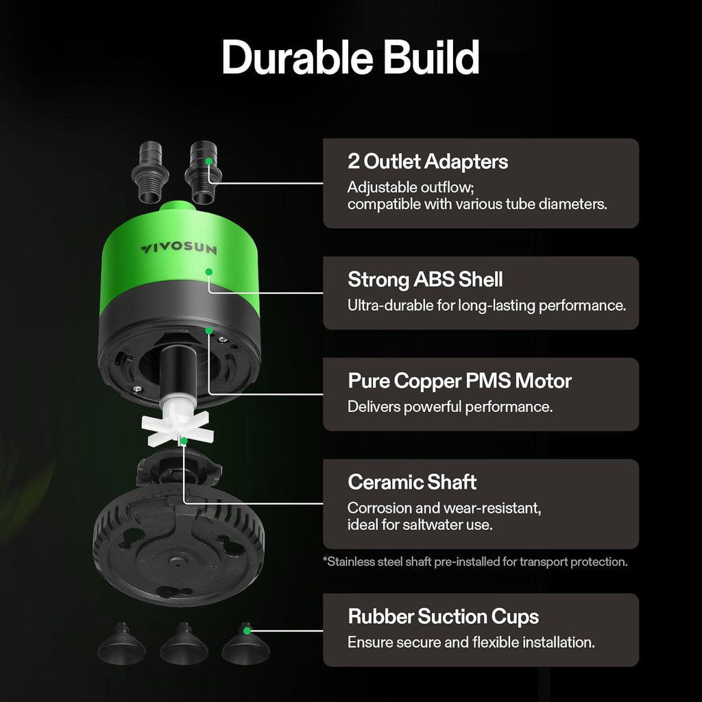 VIVOSUN 400 GPH 20W Submersible Water Pump, with Adjustable Water Flow, 4.9 ft Tubing, Additional Ceramic Shaft, and Outlet Adapters, for Fish Tanks, Aquariums, Hydroponics, Fountains