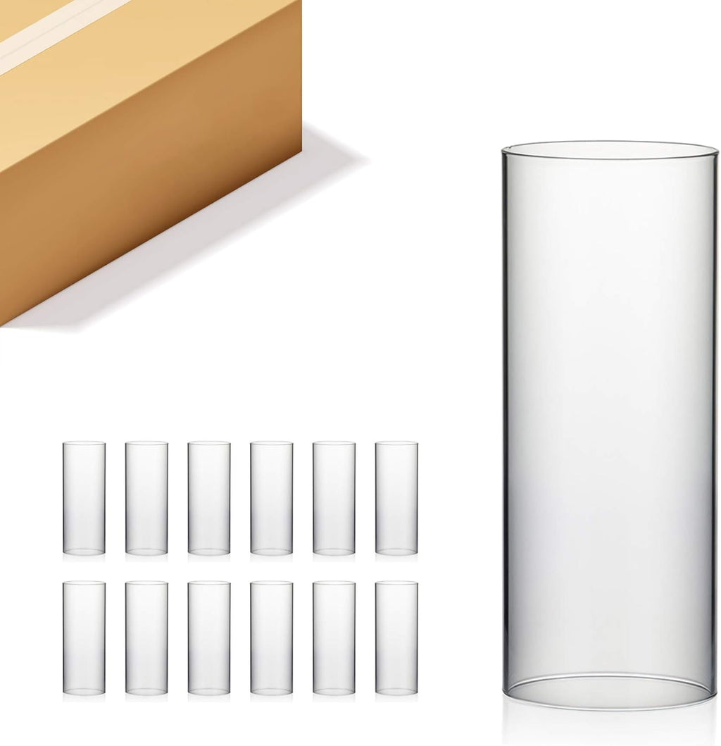 WGVI Hurricane Candle Holder Sleeve, Wide 4.7", Height 12", Clear Glass Cylinder Candleholder, Chimney Tube, Open Ended Candle Shade, 12 Pieces Bulk
