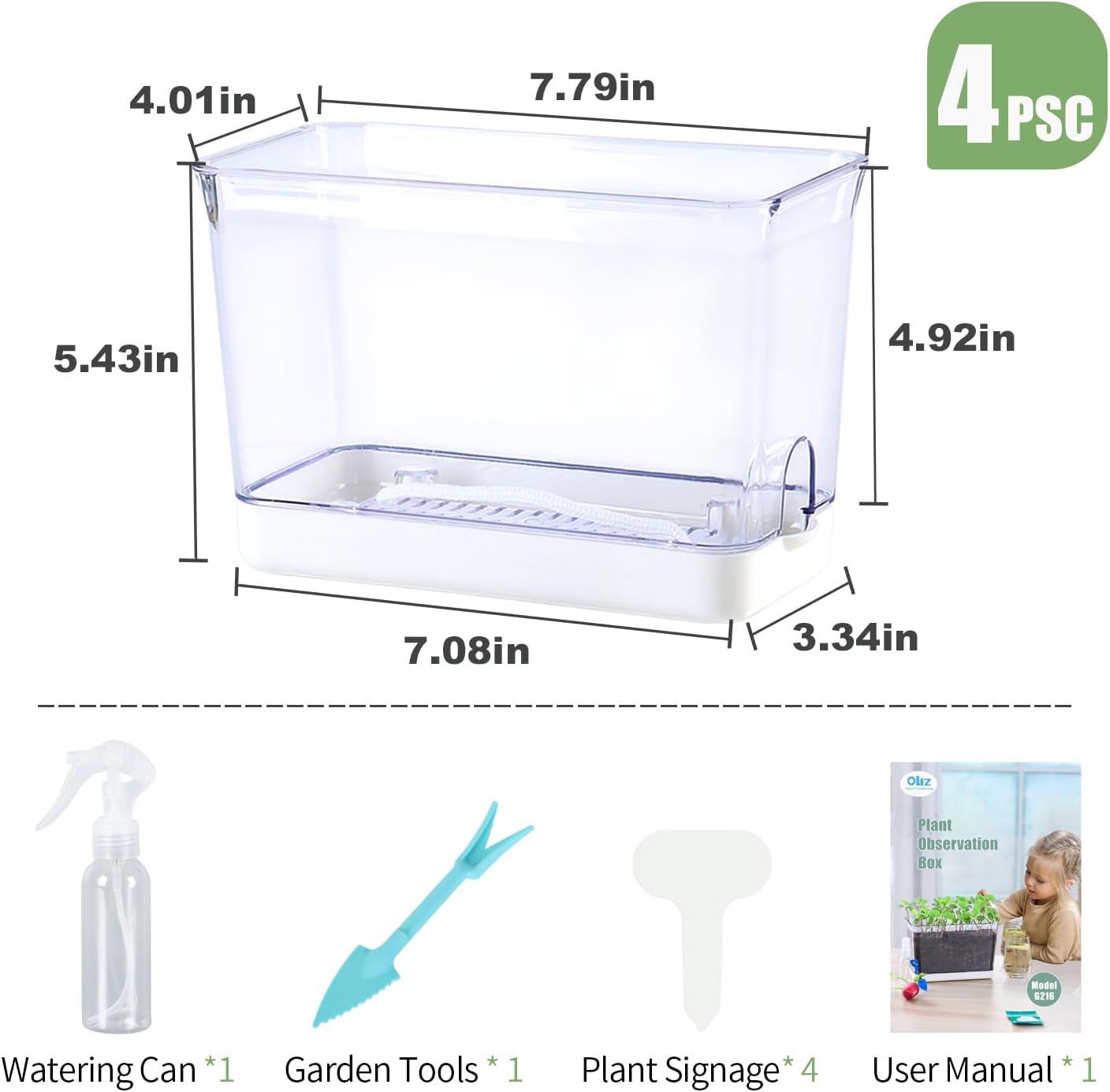 Self Watering Planters - 4 Pack Rectangular Clear Plant Pots with Drainage Holes for Indoor Plants