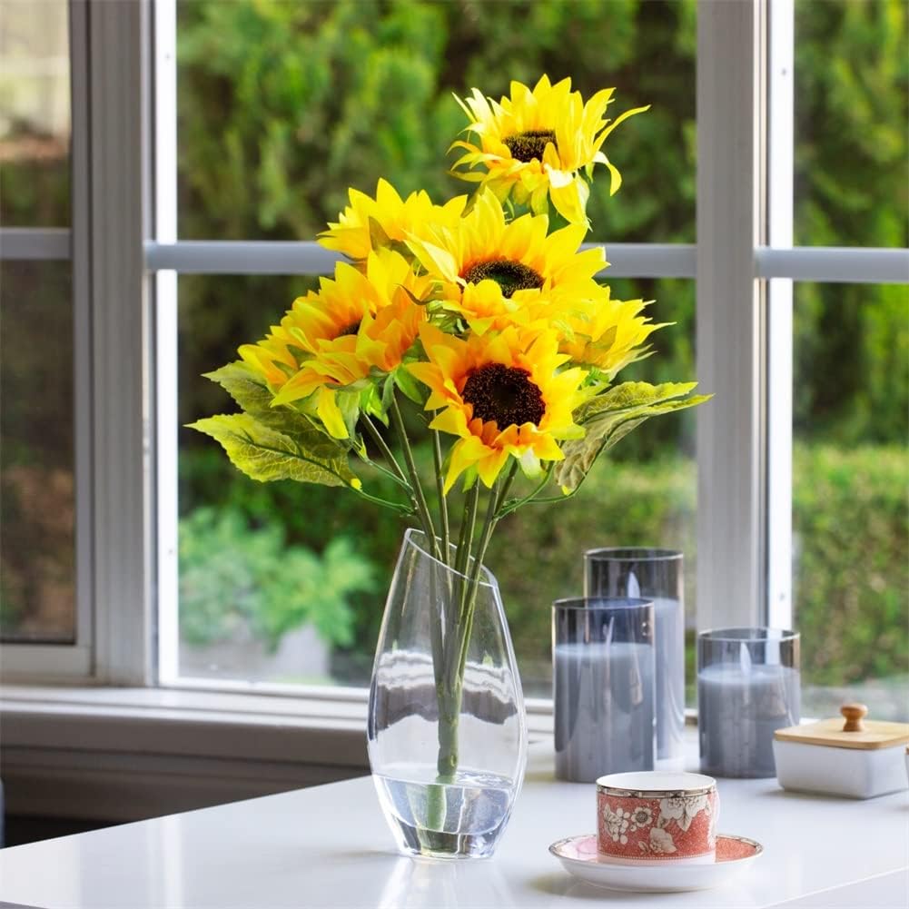 Enova Floral Unique Angled Rim Clear Glass Vase 4.5" W 8.0" H, Decorative Flower Vase for Home Decor Indoor, Wedding Centerpiece Event (1 Piece)