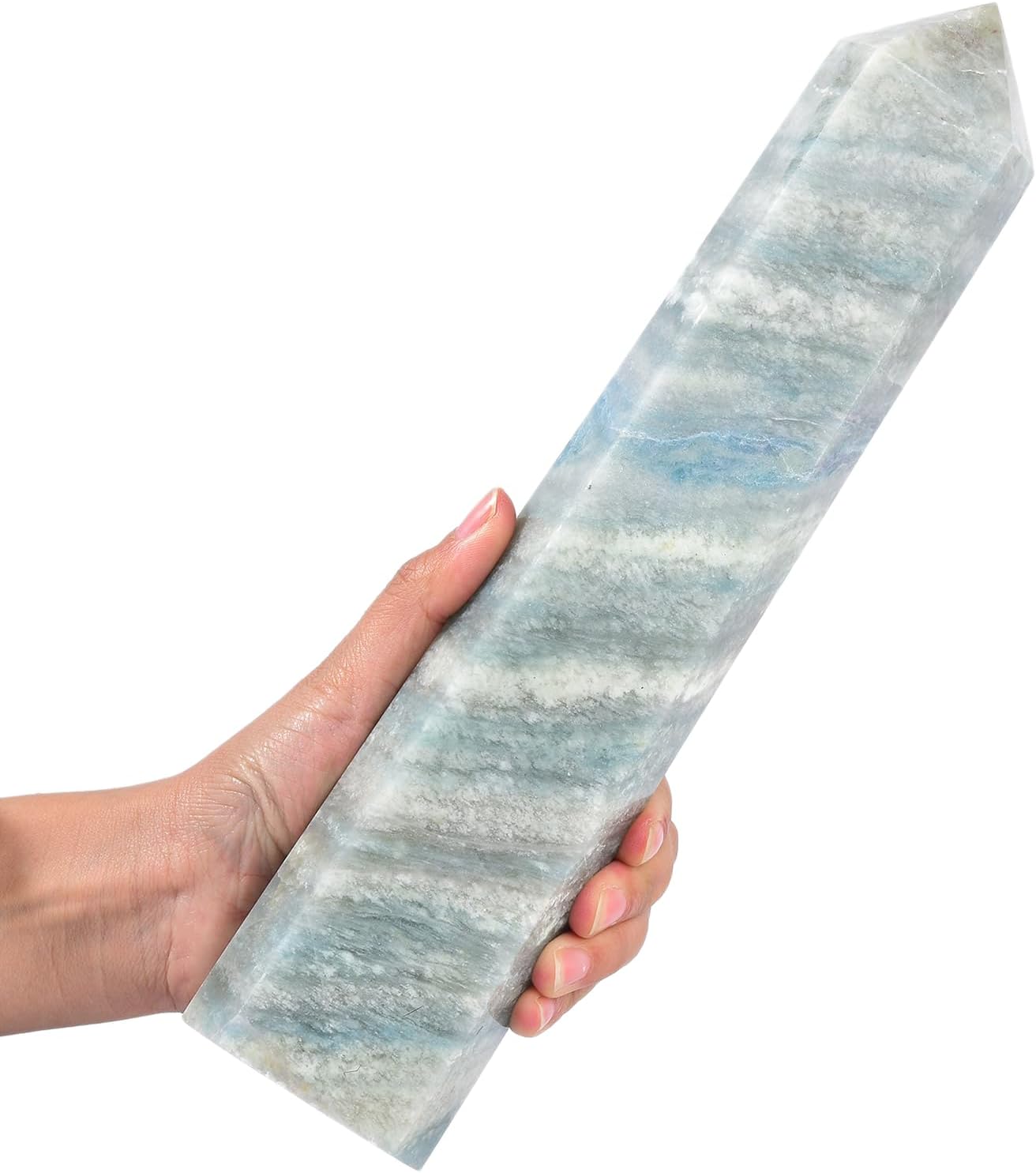 JIC Gem Natural Trolleite Obelisk Tower Wand Large Healing Crystal Point Wand 6 Faceted Reiki Chakra Meditation Therapy Home Decor Crystal Gift 4.4-4.8 Lbs