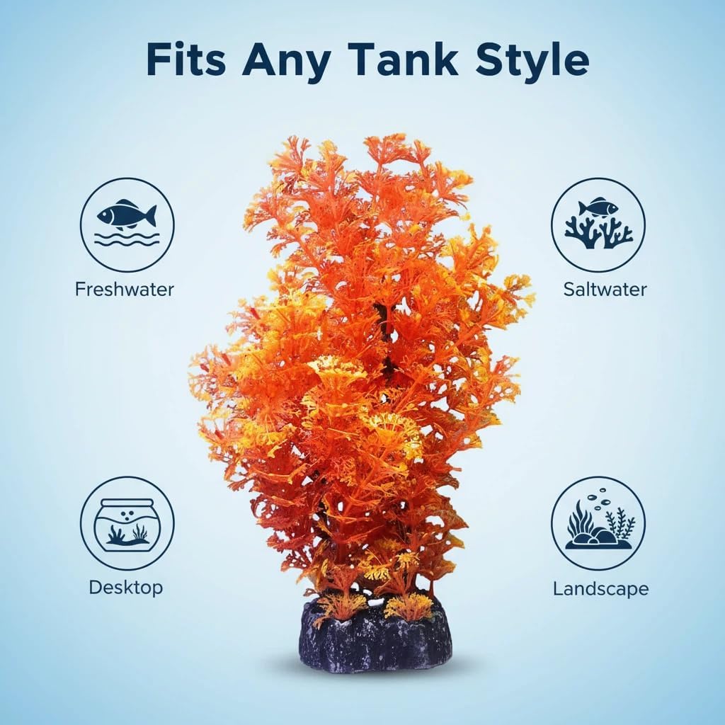 Mipukbay Orange Aquarium Plants - Artificial Plastic Fish Tank Decor, Realistic Ornament Safe for Fish & Shrimp, Low-Maintenance Aquascaping Plants for Freshwater/Saltwater Tank Landscaping