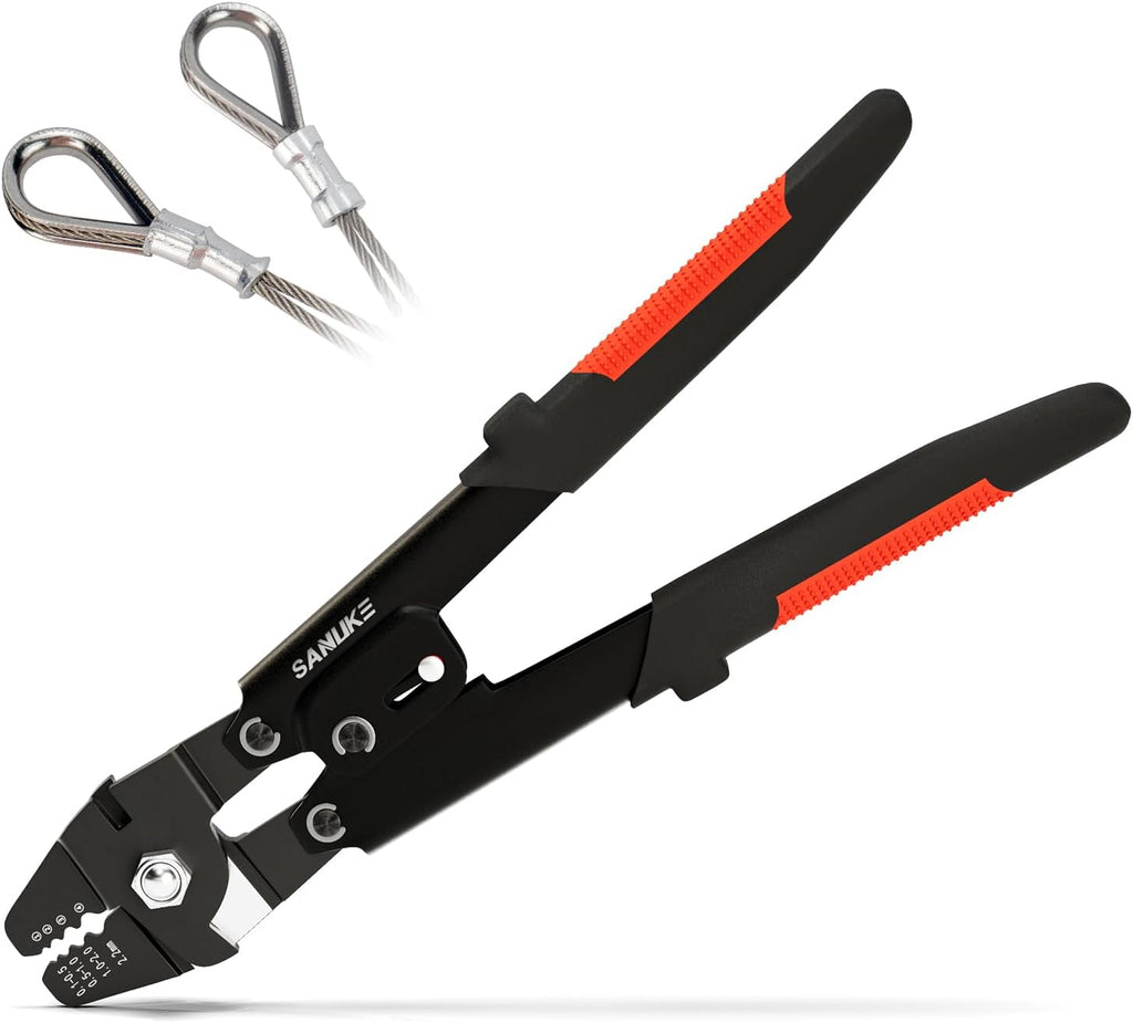 Sanuke Wire Rope Crimping Tool for Aluminum Crimping Loop Sleeves up to 2.2mm, Swager Tool for 3/64 1/16 5/64 inch Stainless Steel Cable Crimper