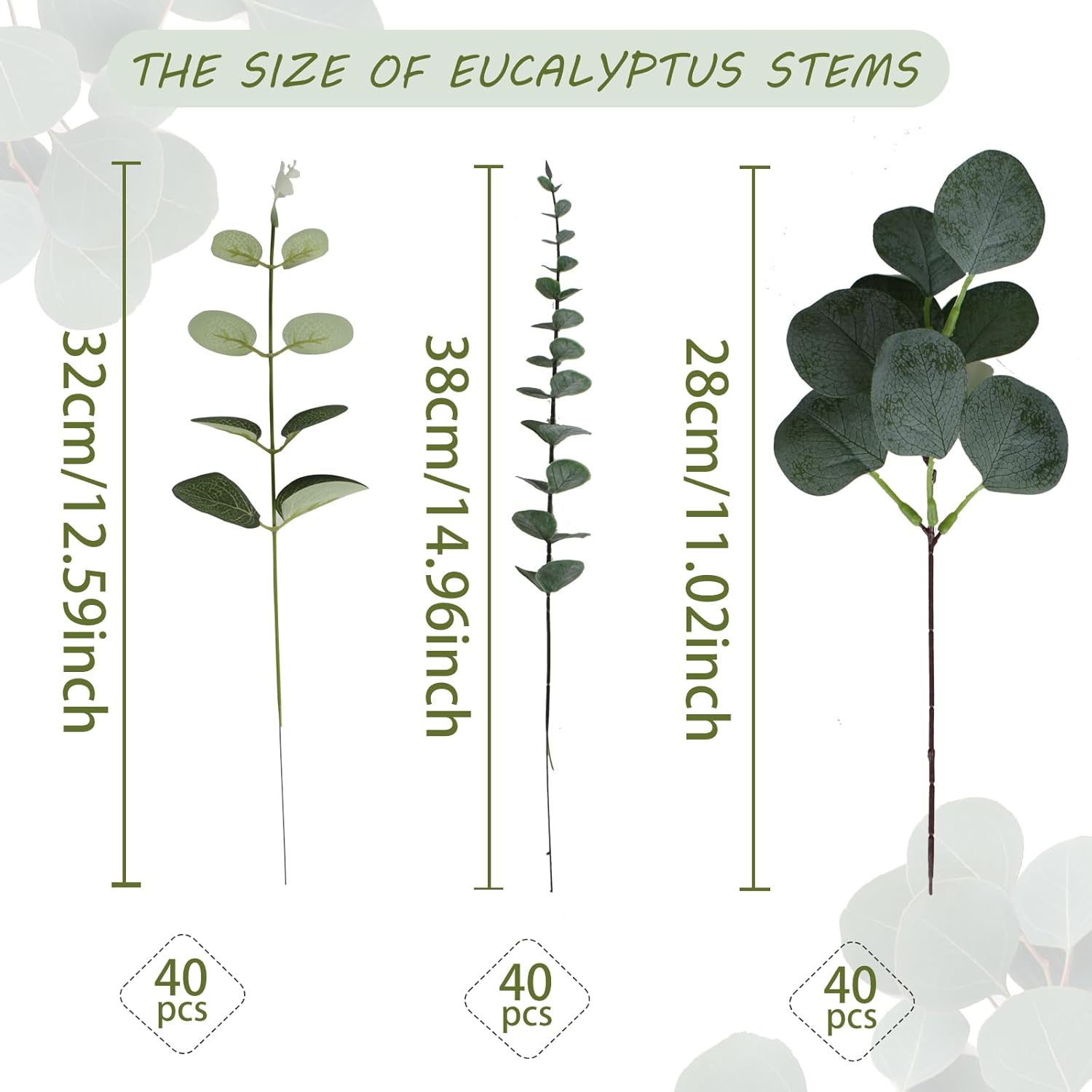 120 Pcs 3 Kinds Mixed Artificial Eucalyptus Leaves Stems Fake Silver Dollar Eucalyptus Leaves Stem Bulk Faux Leaf for DIY Bouquets Floral Arrangement Wedding Home Decor