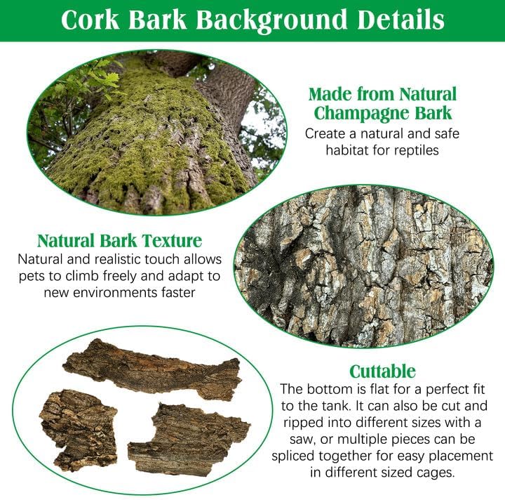 kathson 2PCS Cork Tile Background Bark 11.8”Lx7.9”W Terrarium Backdrop Wall Decor Natural Reptile Climbing Mat Habitat Decor for Spider Gecko Lizard Chameleon Bearded Dragon Turtle Snake