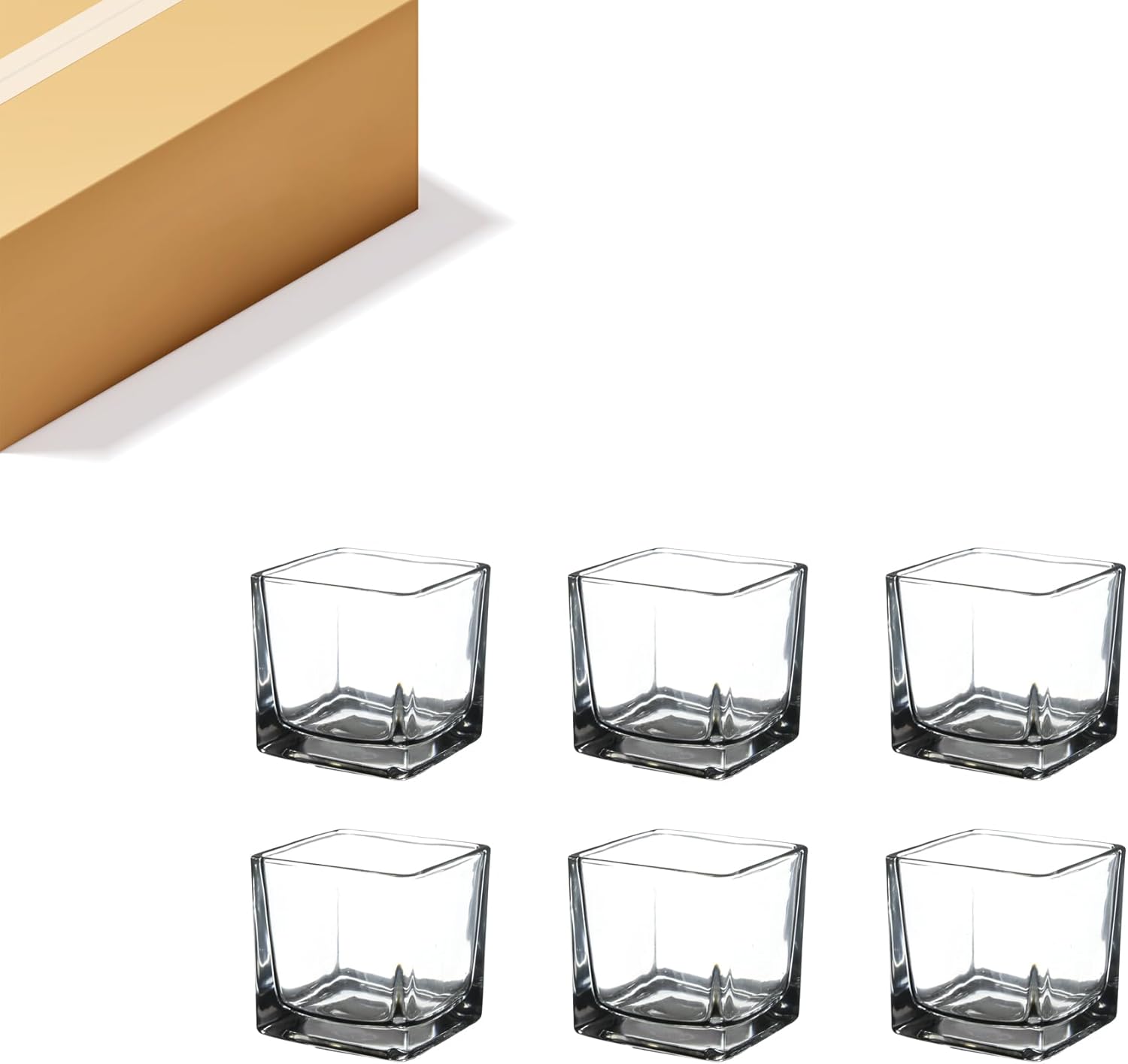 WGVI 6 Pcs Clear Square Glass Tea Light Votive Candle Holders, Width 3", Height 3", Small Cube CandleHolders Container Dish Terrarium Tabletop Event Décor