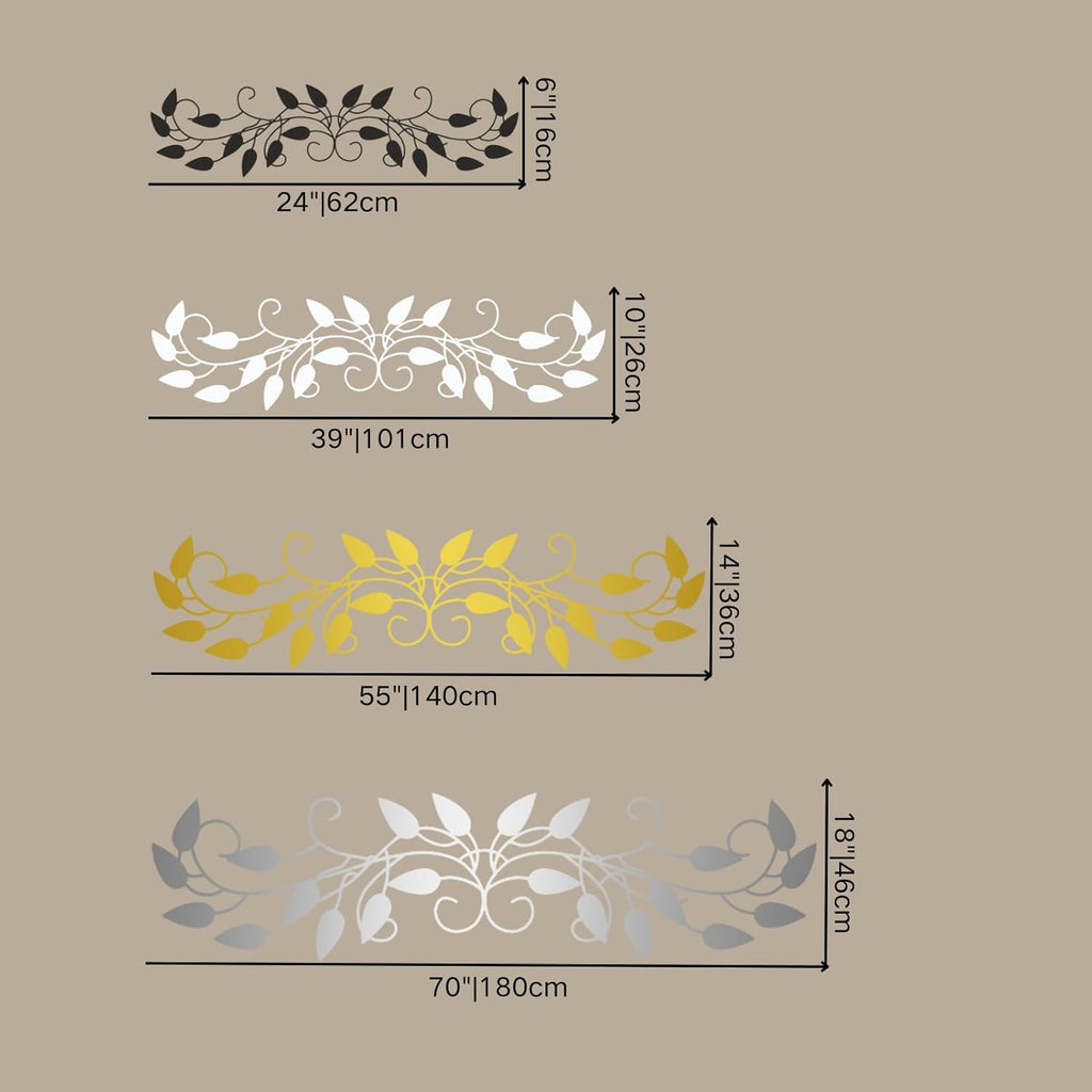 Metal Wall Art, Metal Tree Leaf Wall Decor, Vine Olive Branch Leaf Metal Wall Decor, Leafy Ivy Metal Wall Art, Leaves Metal Wall Decor, Ivy Leaves Hanging Wall Art, Gift Idea (Black, 70"x18"|180x46cm)